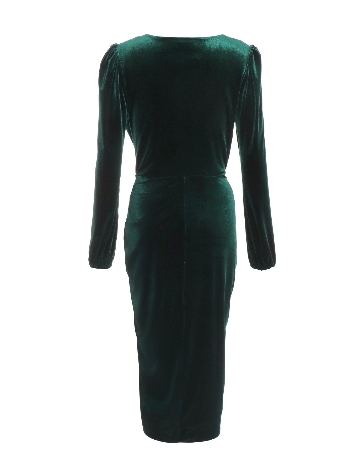 quiz green velvet wrap dress Green Velvet Dress Wrap Dress Quiz Emerald Green Velvet Wrap Dress: Long  Sleeve And Floor-length,