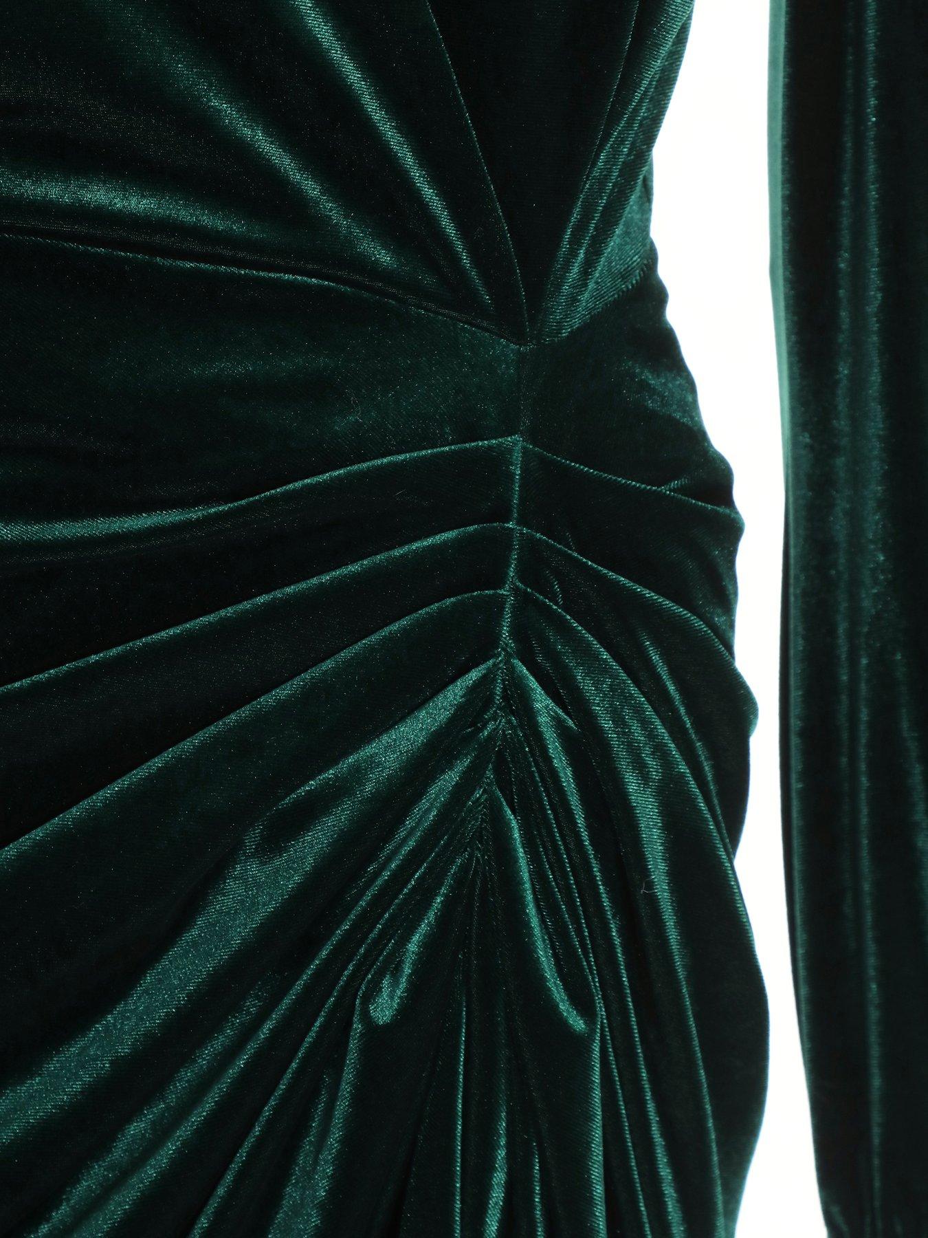 Quiz Bottle Green Velvet Ruched Wrap Midi Dress | Very