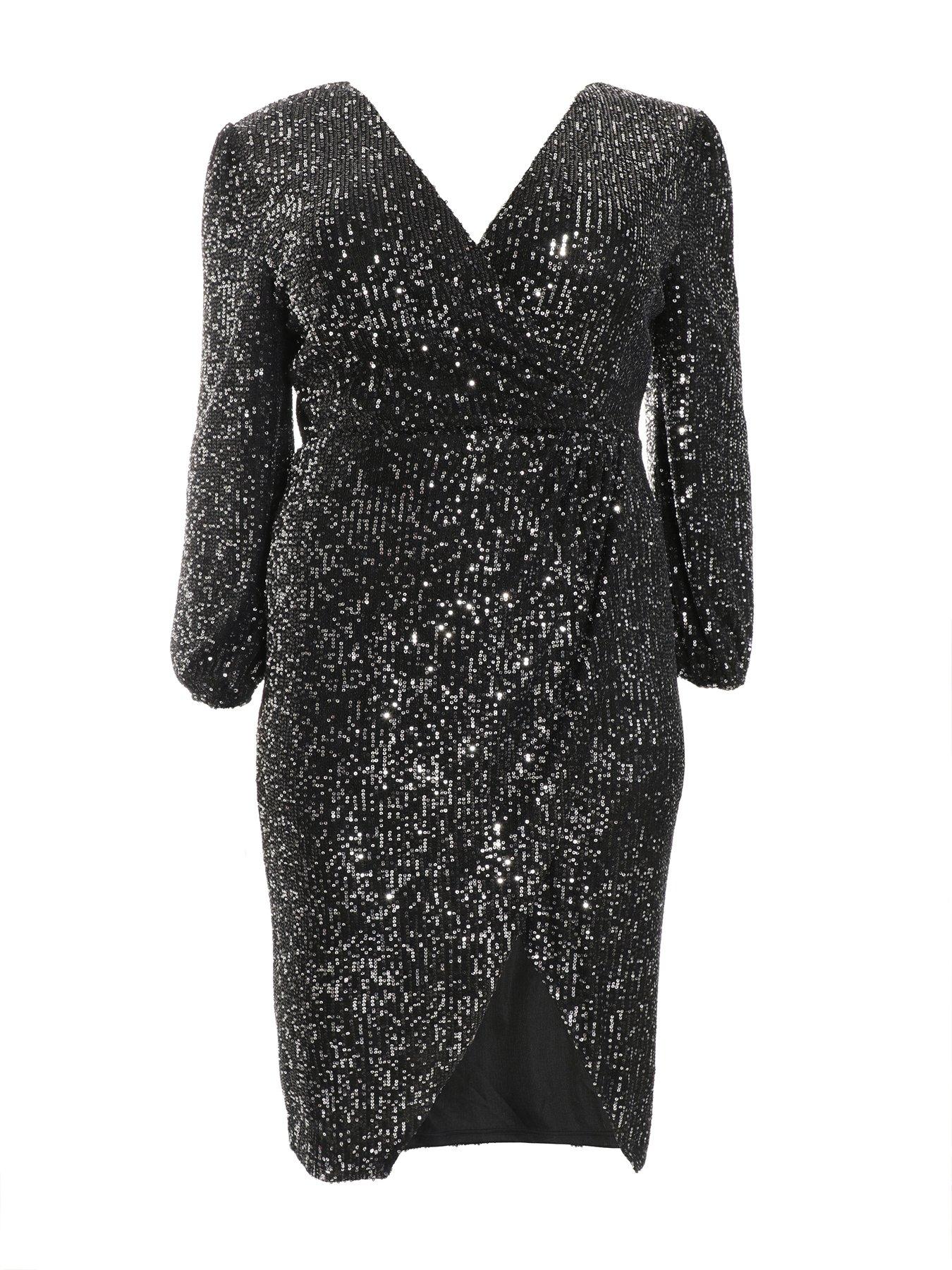 Image 4 of 6 of Quiz Curve Curve Black Sequin Midi Dress