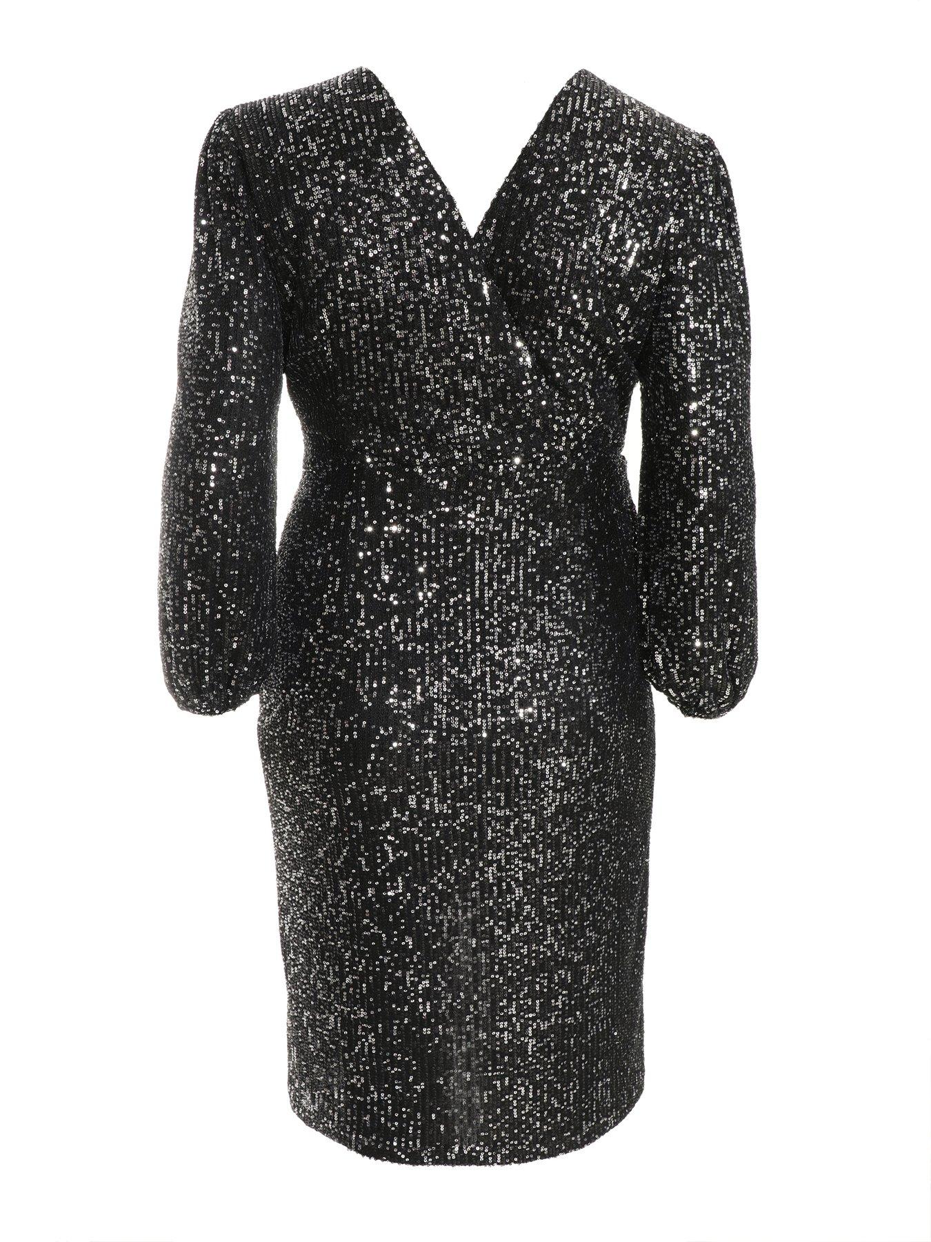 Image 5 of 6 of Quiz Curve Curve Black Sequin Midi Dress