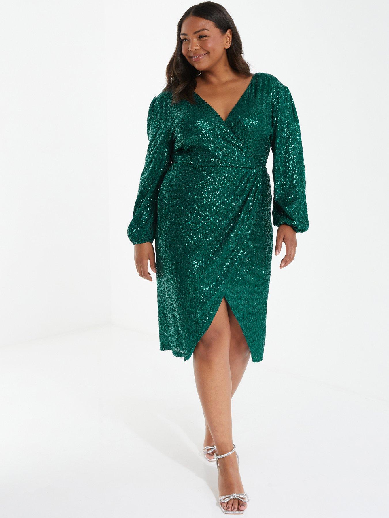 Quiz Curve Curve Bottle Green Sequin Midi Dress