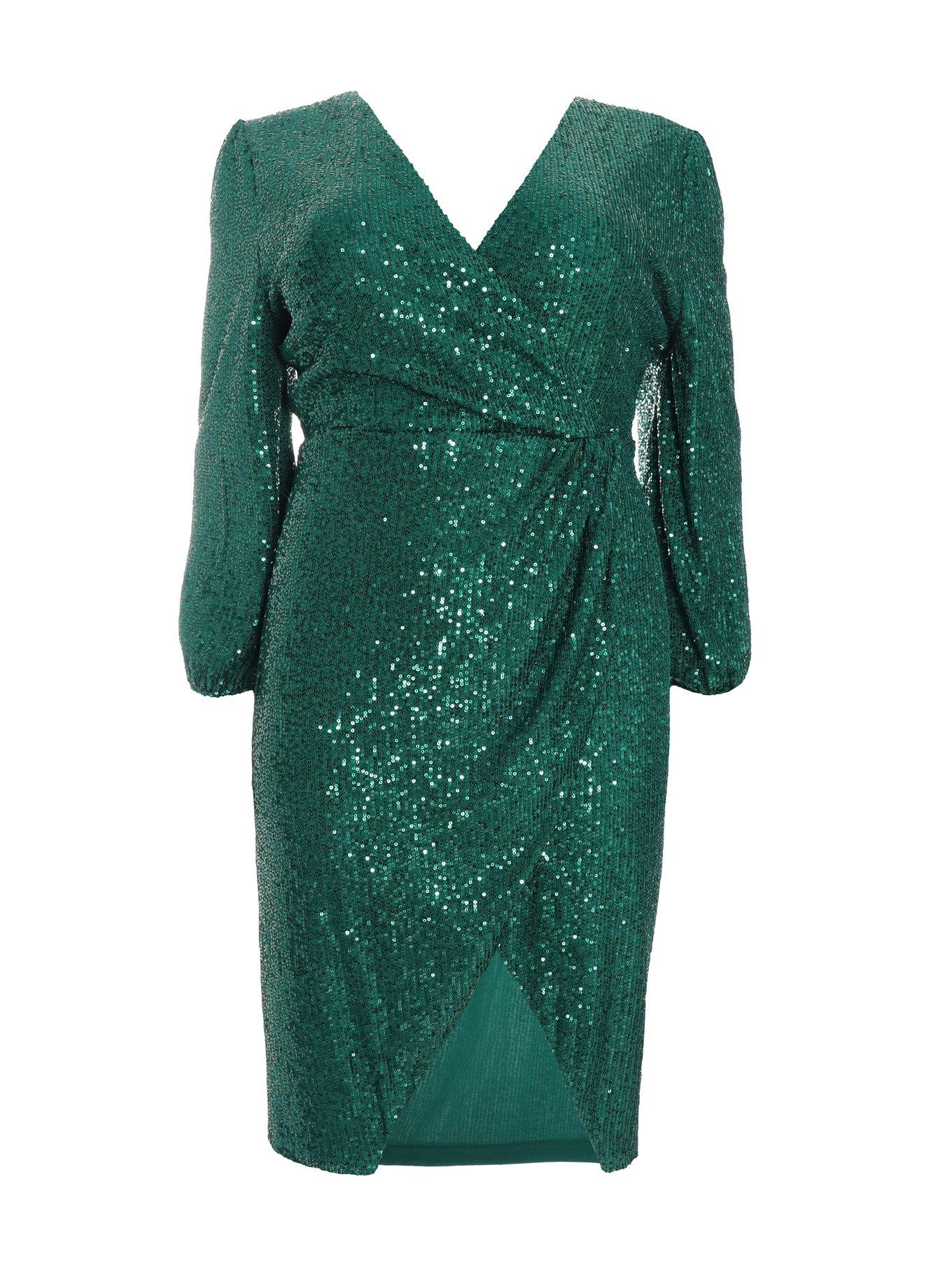 Quiz Curve Curve Bottle Green Sequin Midi Dress | Very