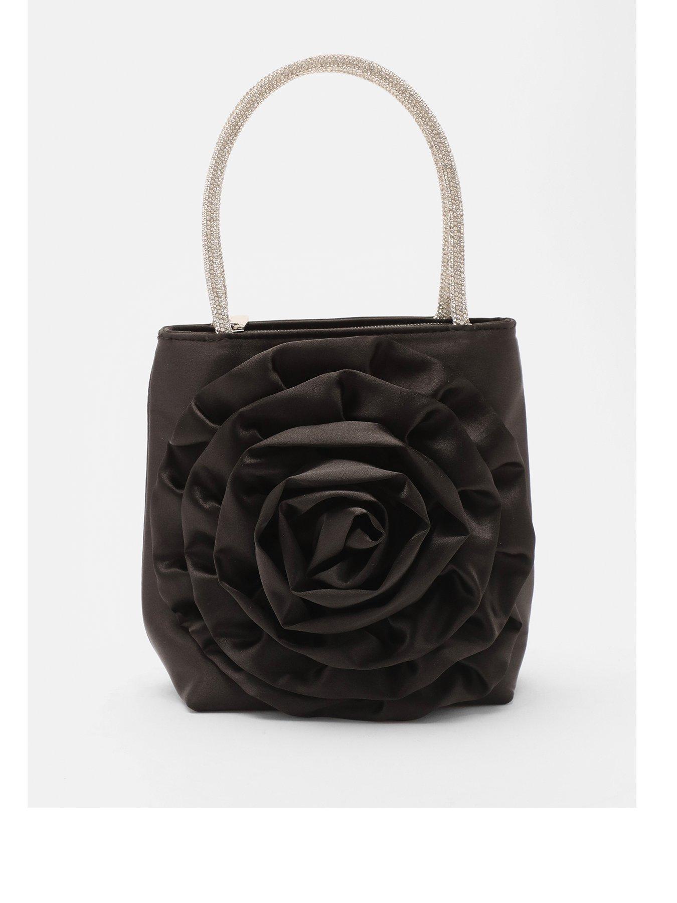 Image 1 of 5 of Quiz Black Satin Corsage Diamante Bag