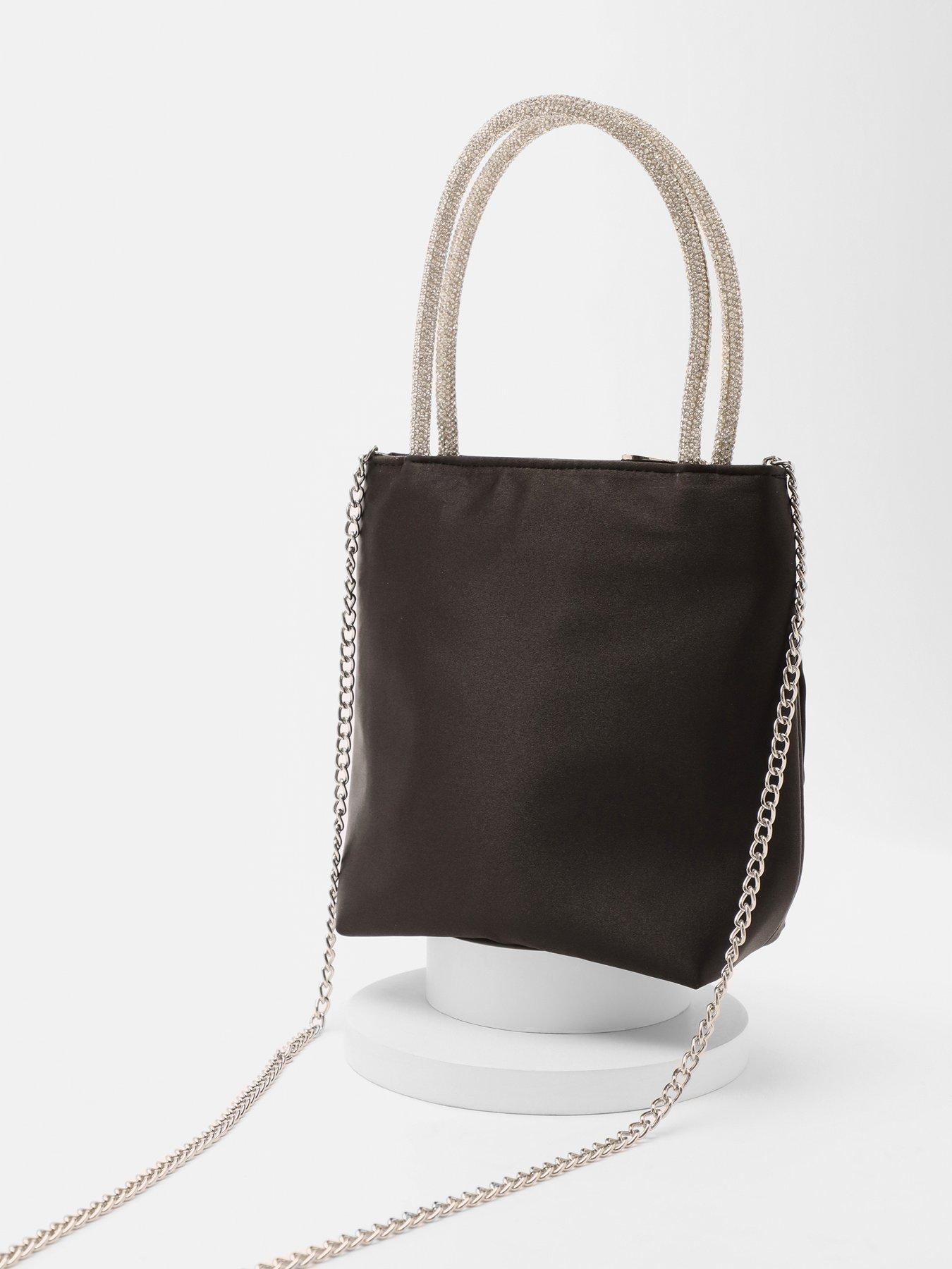 Image 2 of 5 of Quiz Black Satin Corsage Diamante Bag