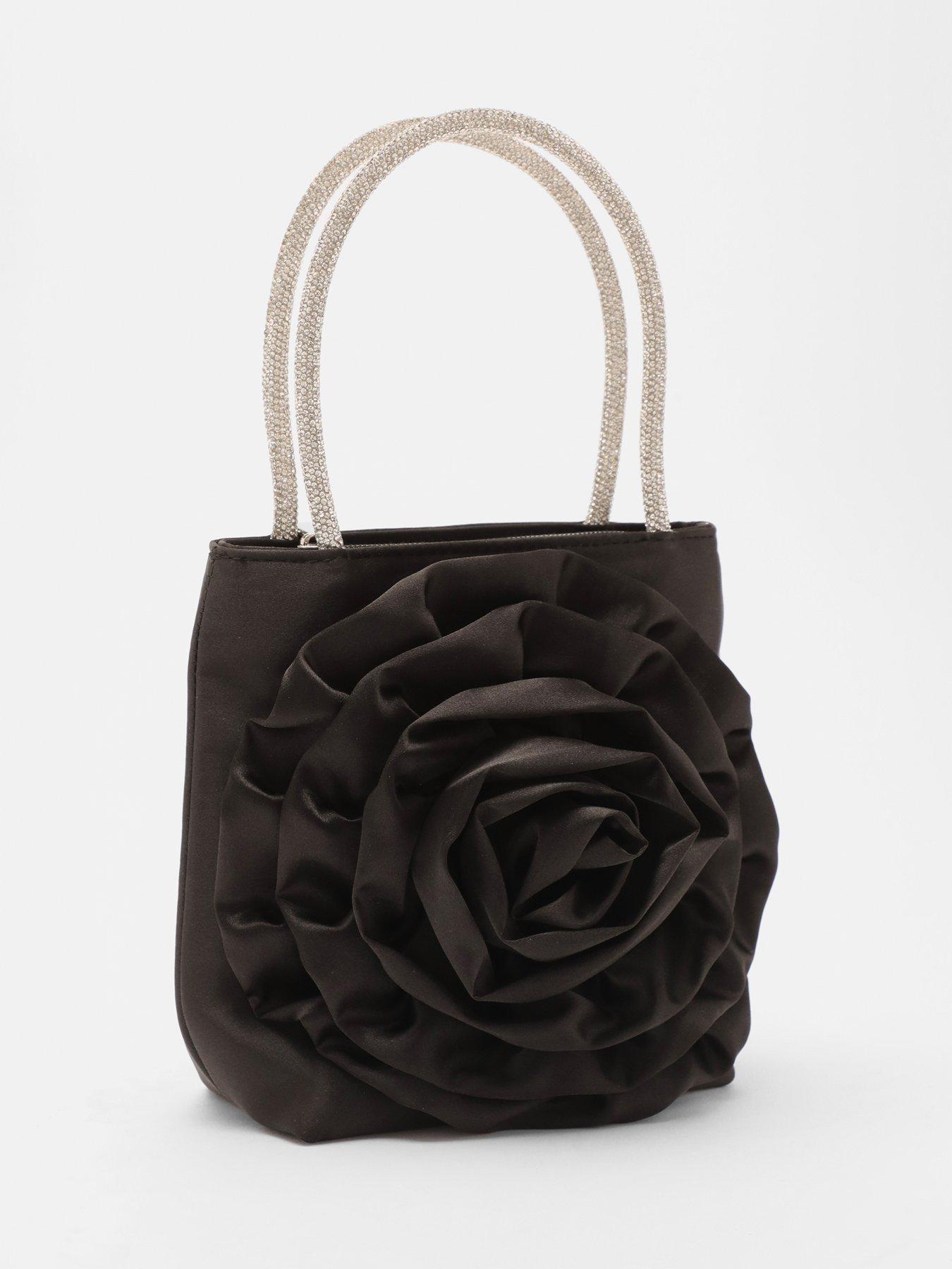 Image 3 of 5 of Quiz Black Satin Corsage Diamante Bag