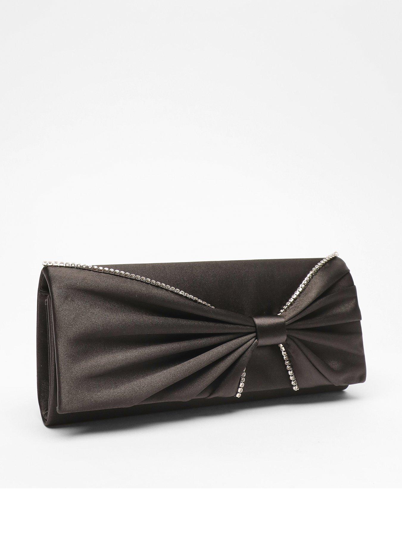 Black satin clutch bag with bow best sale