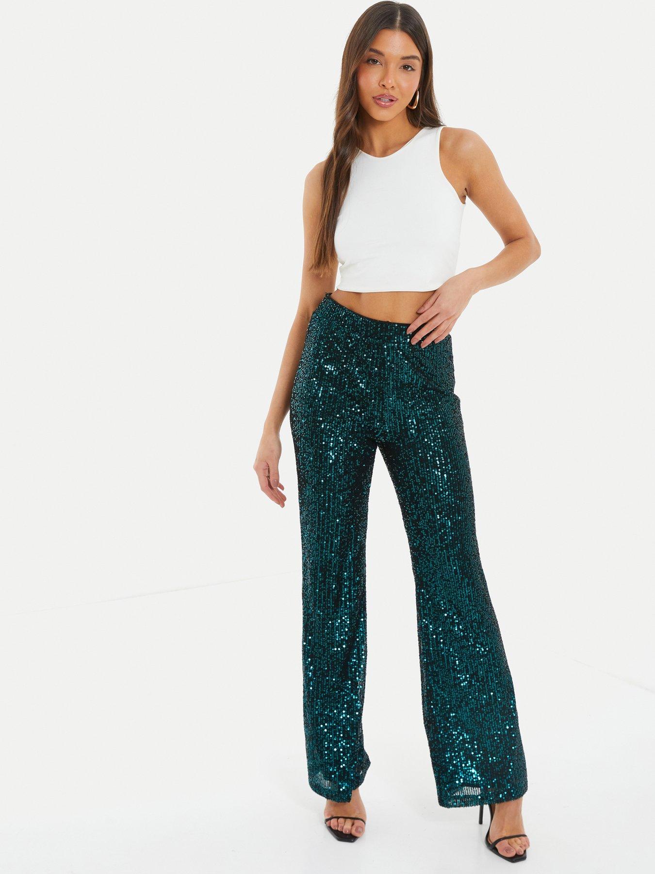 Sequin Flared Trouser Pants  Champagne – Wedges And Wide Legs