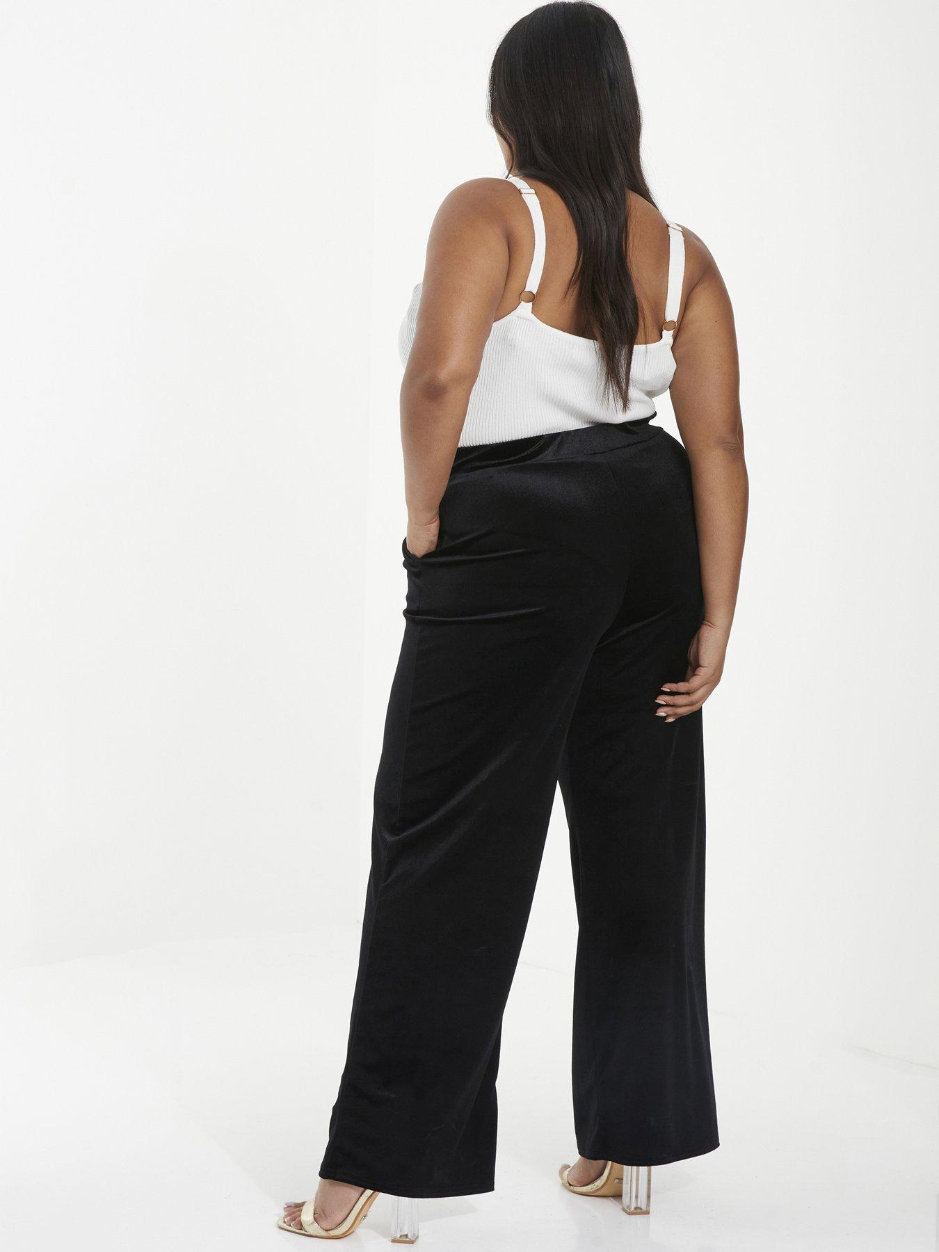 Curve Black Velvet Wide Leg Trousers