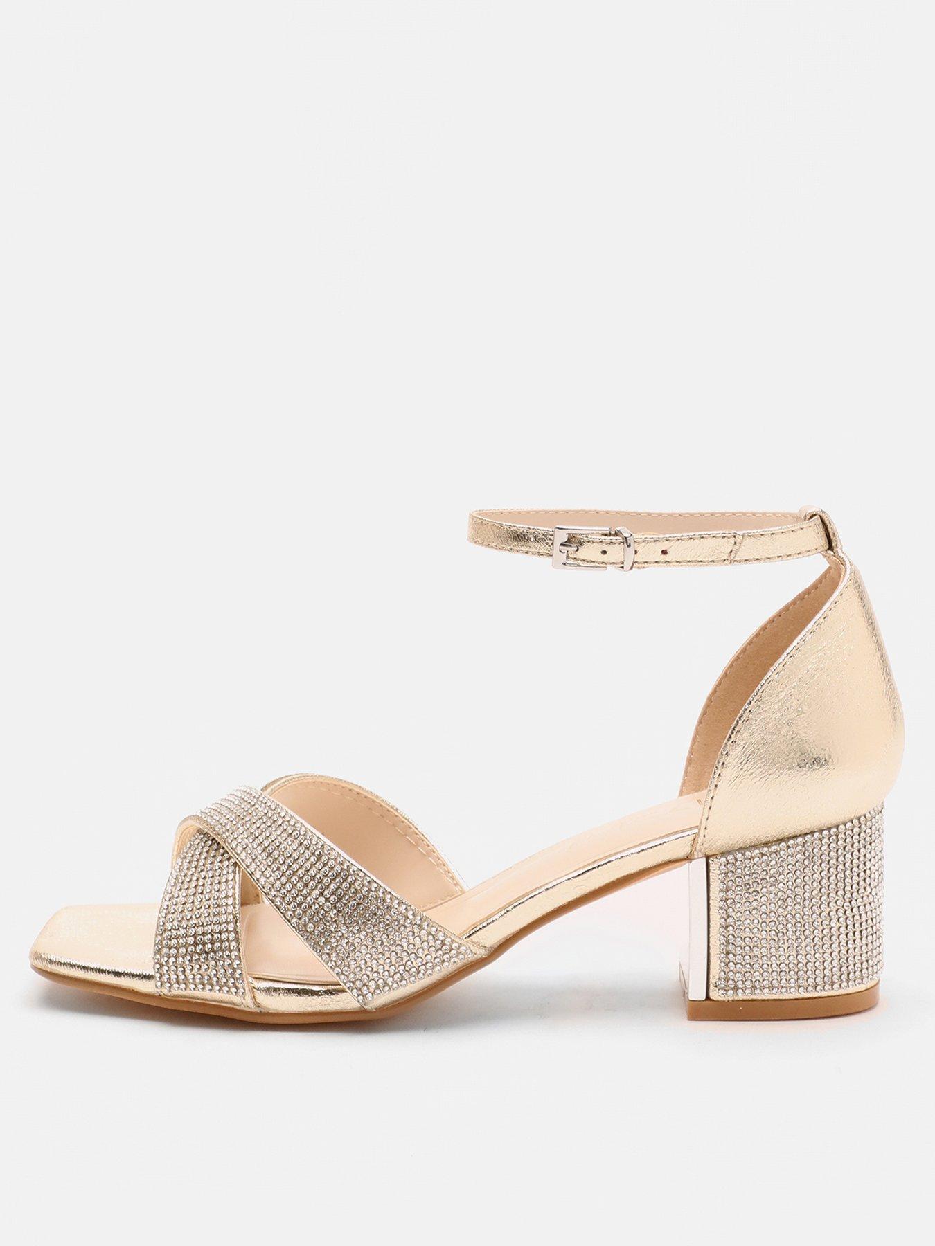 Gold diamante block outlet heels