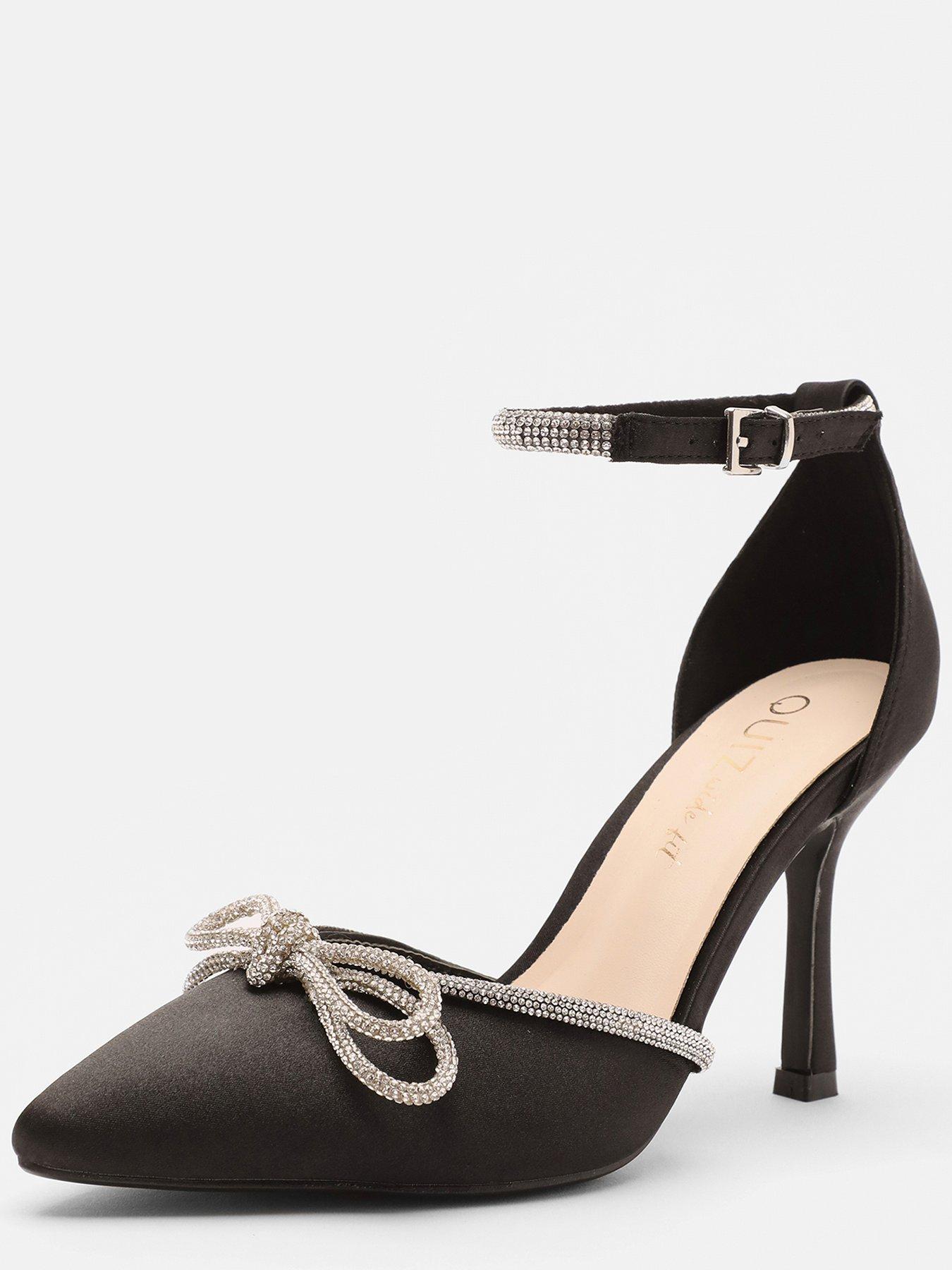 Quiz Wide Fit Black Diamante Bow Court Heels Very