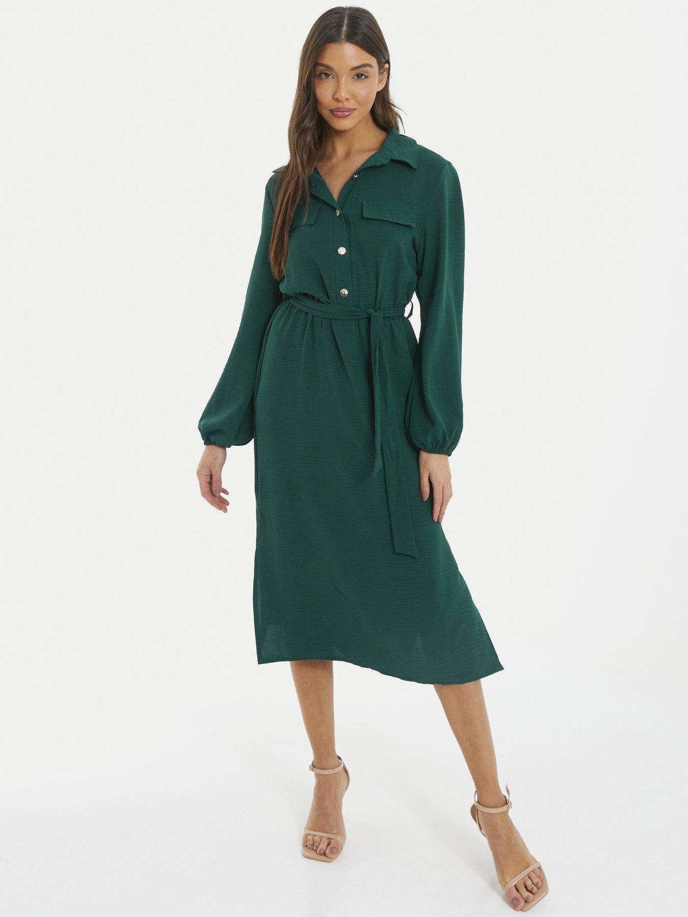 quiz shirt dress Quiz Bottle Green Long Sleeve Midi Shirt Dress