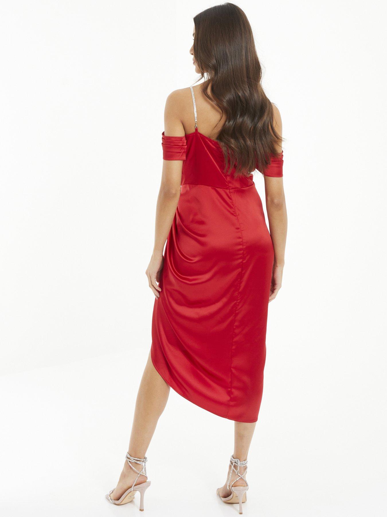 Raise A Toast Cold Shoulder Ruched Pencil Midi Dress