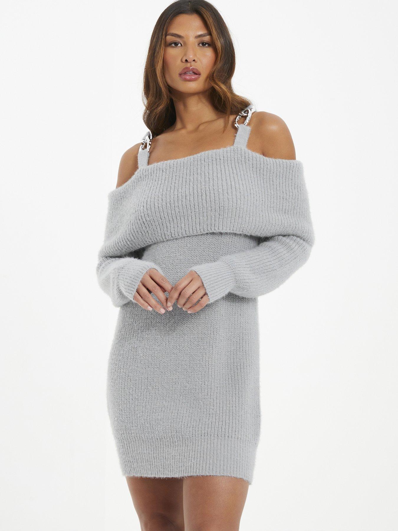 Grey cold shoulder dress new arrivals