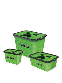 Product photograph of Minecraft Set Of 3 Minecraft Storage Boxes from very.co.uk
