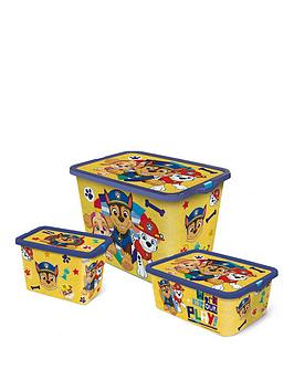 Product photograph of Paw Patrol Set Of 3 Paw Patrol Storage Boxes from very.co.uk