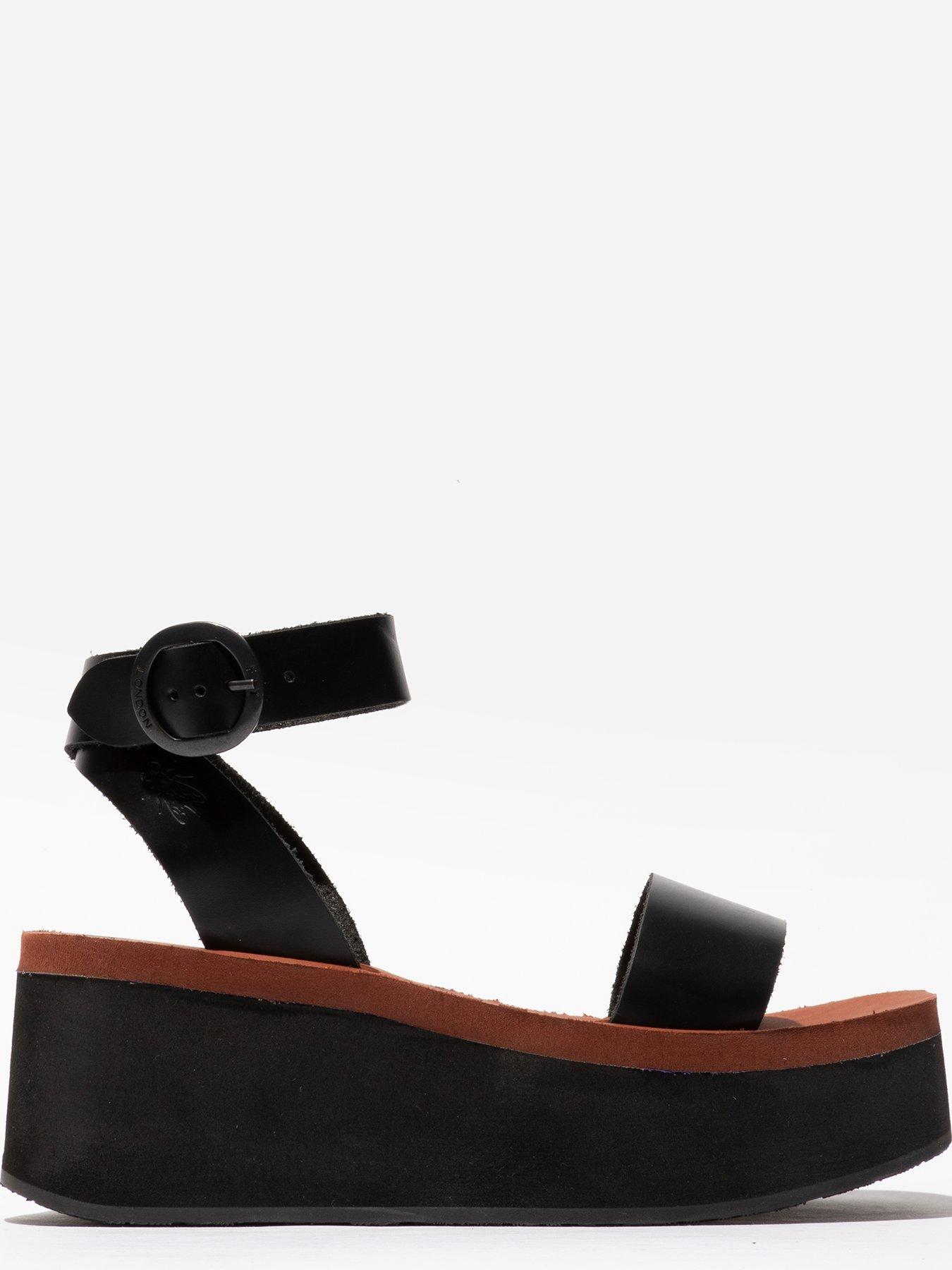 Fly London Camu Leather Flatform Anle Strap Shoes - Black | Very.co.uk