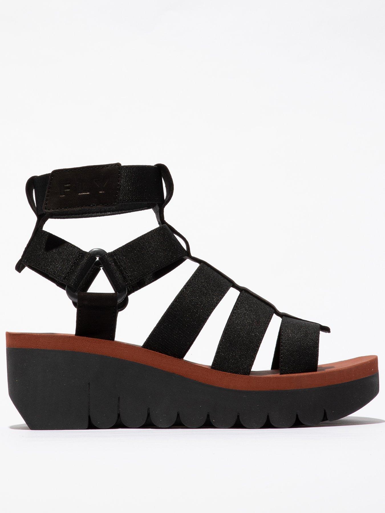 Fly London Yufi Gladiator Wedged Sandals Black Very