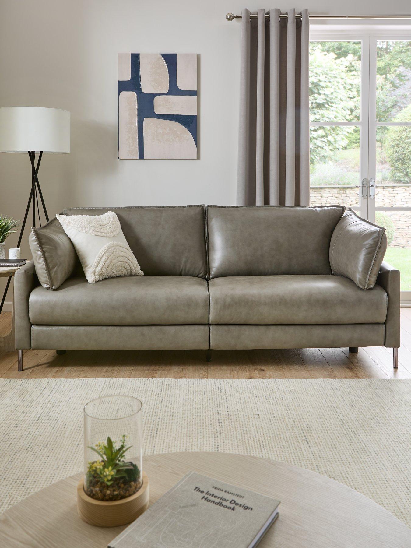 Product photograph of Very Home Ava Leather 3 Seater Sofa - Dark Grey from very.co.uk
