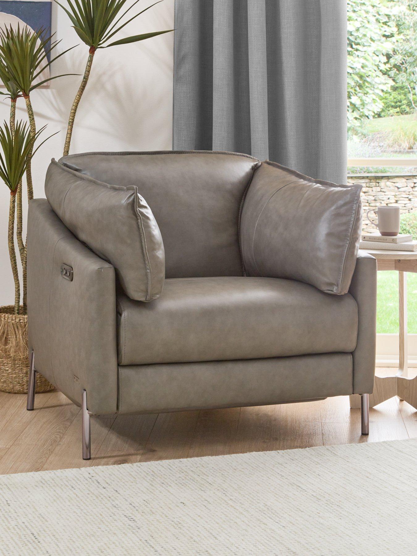 Product photograph of Very Home Ava Leather Armchair - Dark Grey from very.co.uk