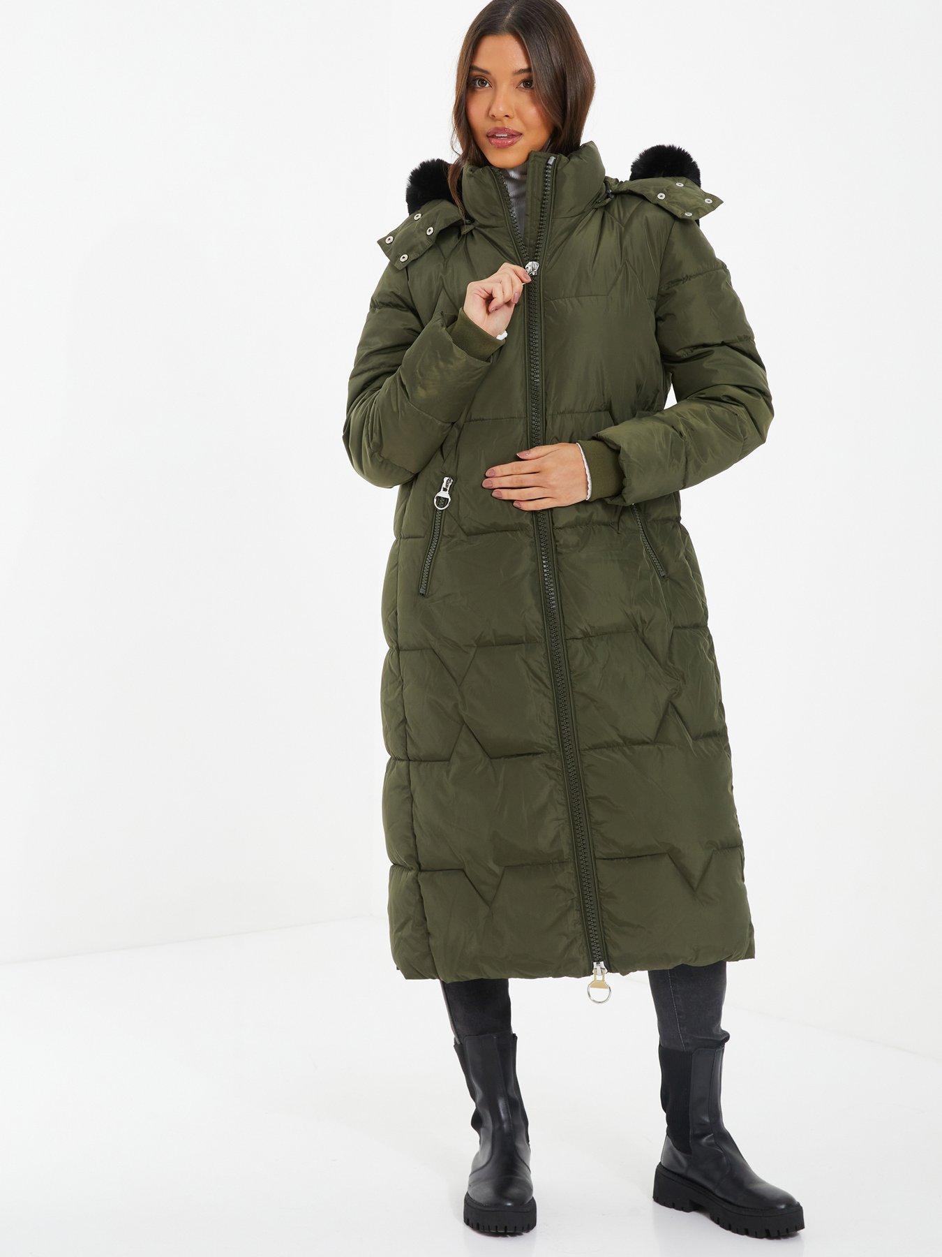 Image 1 of 6 of Quiz Khaki Padded Long Line Jacket