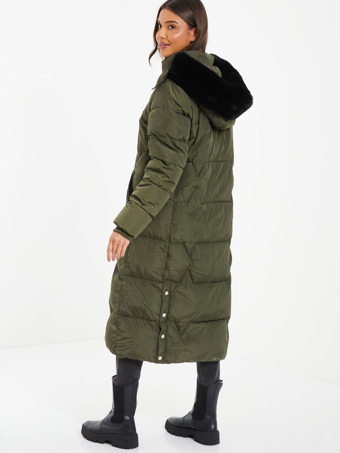 Image 2 of 6 of Quiz Khaki Padded Long Line Jacket