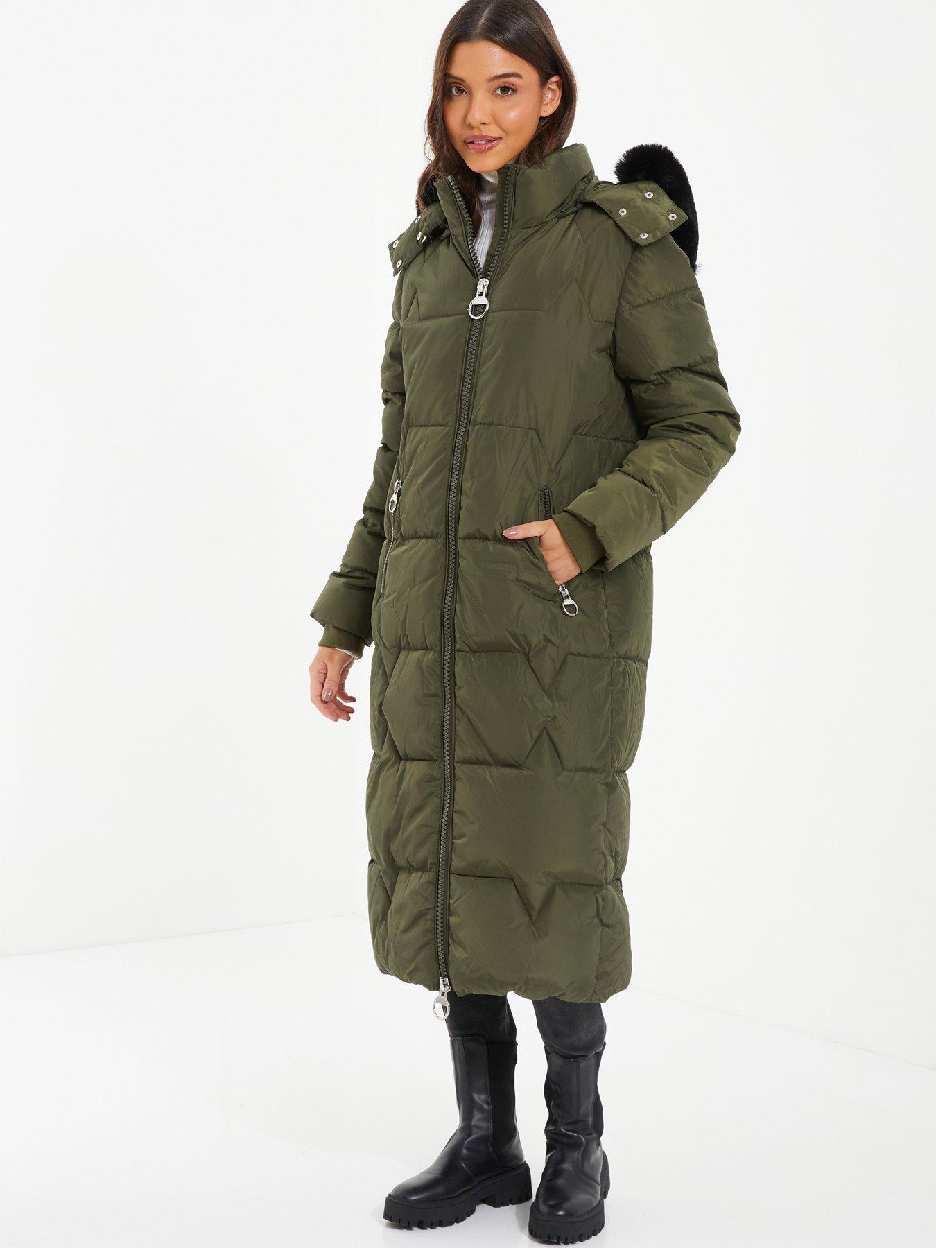 Image 3 of 6 of Quiz Khaki Padded Long Line Jacket