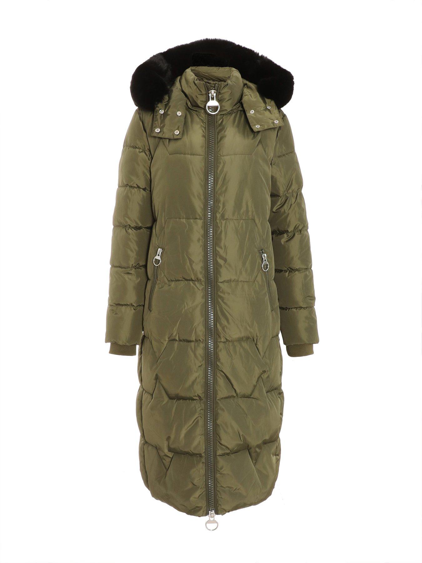 Image 4 of 6 of Quiz Khaki Padded Long Line Jacket