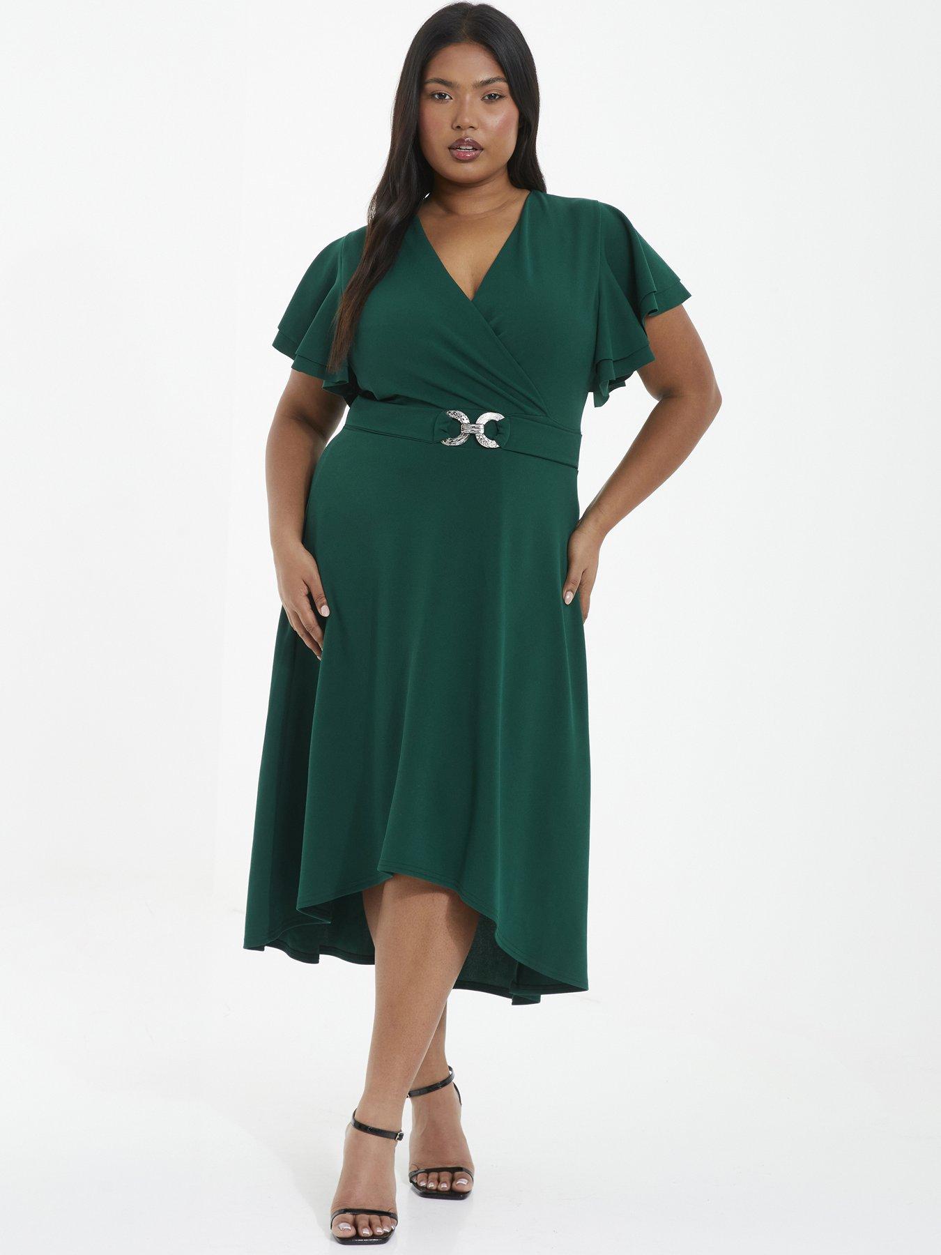 Quiz Curve Curve Bottle Green Skater Midi Dress