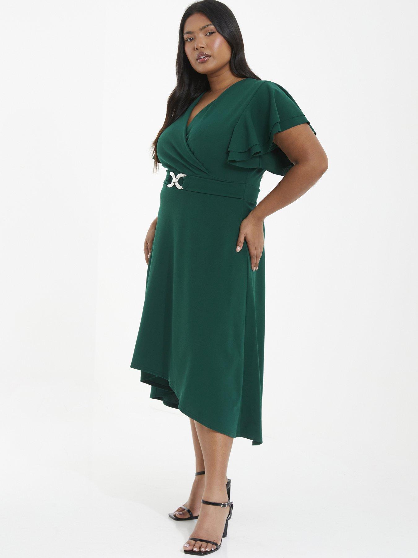 Quiz Curve Curve Bottle Green Skater Midi Dress | Very