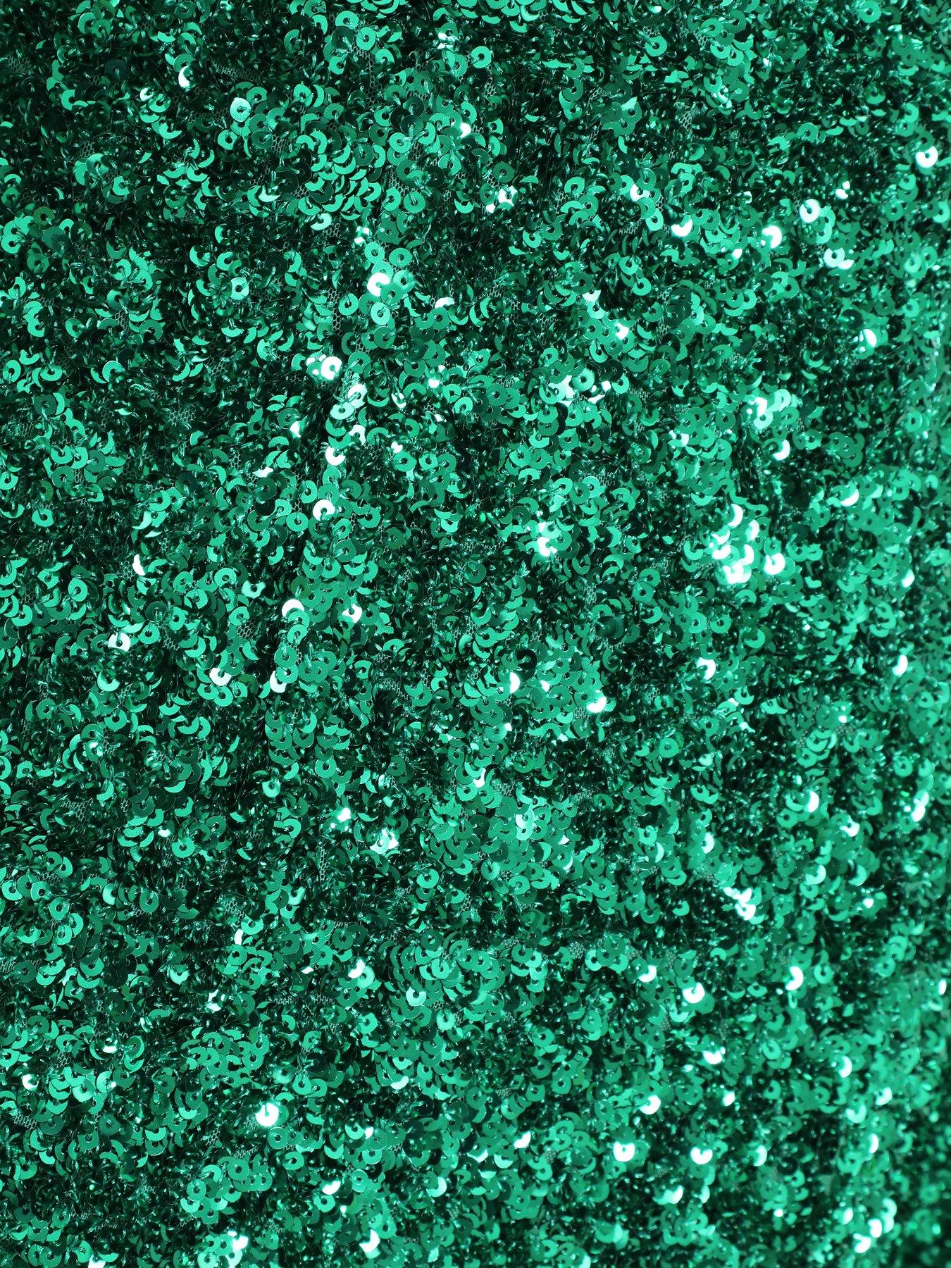 Image 6 of 6 of Quiz Jade Green Sequin Flute Sleeve Mini Dress