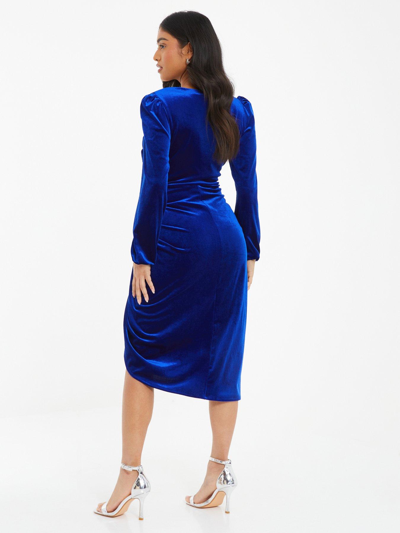 royal blue velvet midi dress Carmella Navy Blue Velvet Midi Dress