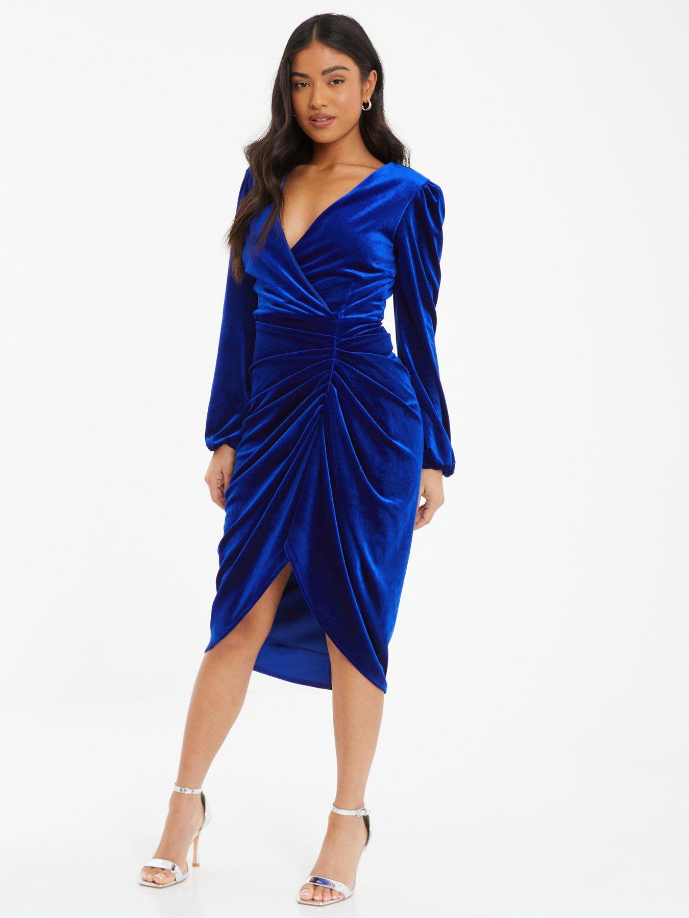 Royal Blue Wrap Dipped Hem Midi Dress main image 0