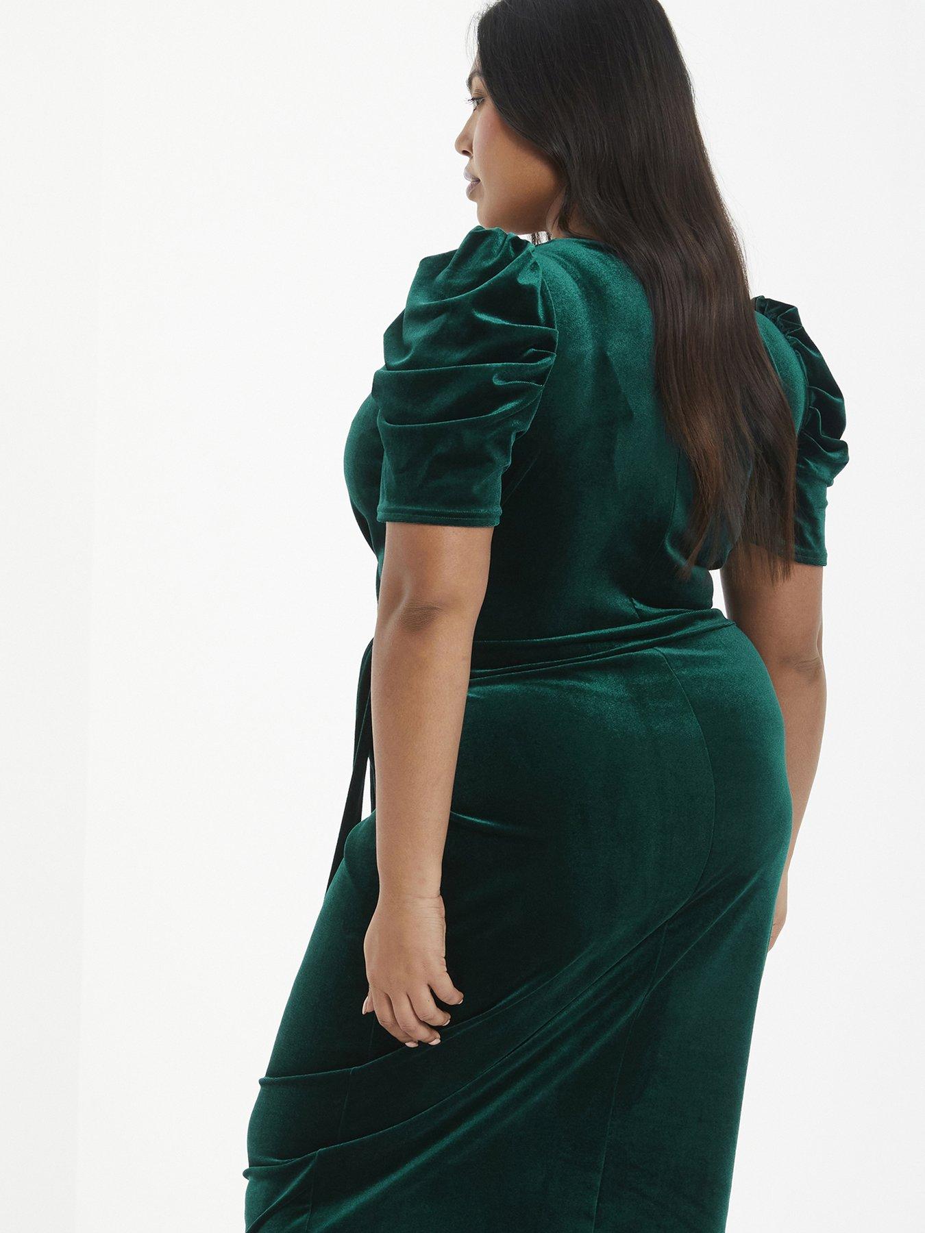 quiz green velvet wrap dress Rareism Women's Siga Metalic Green Polyester Blend V-Neck Shimmer Maxi main image 1