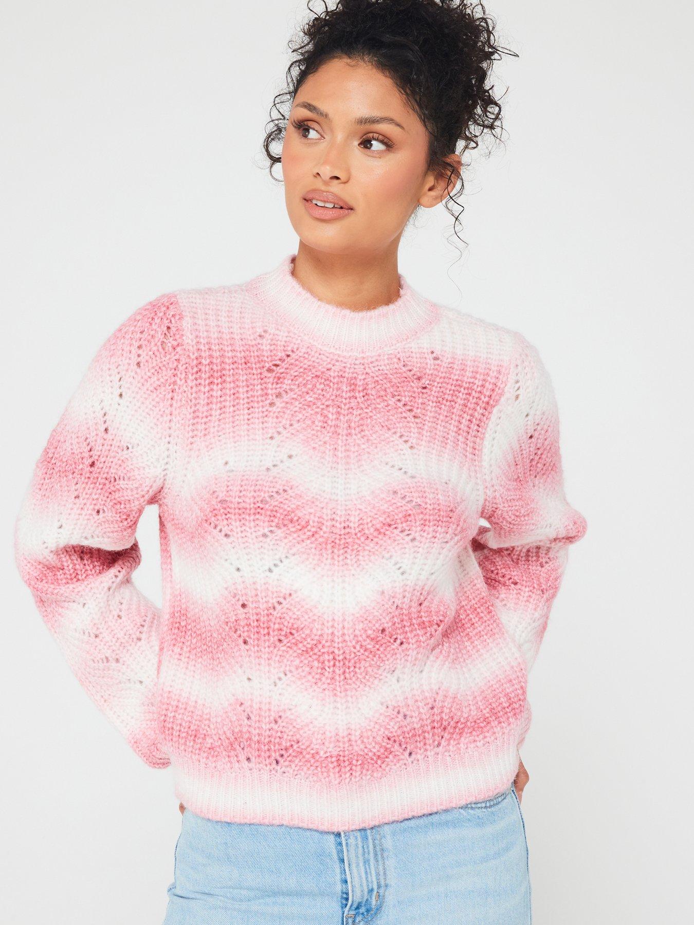 PIECES Fluffy Zig-zag Stripe Jumper - Rose/white