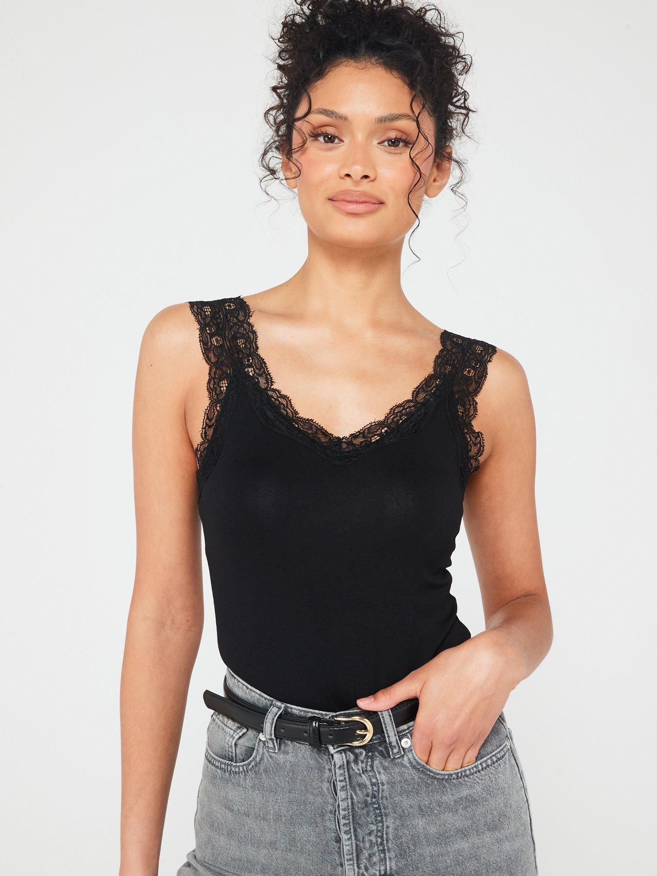 Black lace vest top uk store