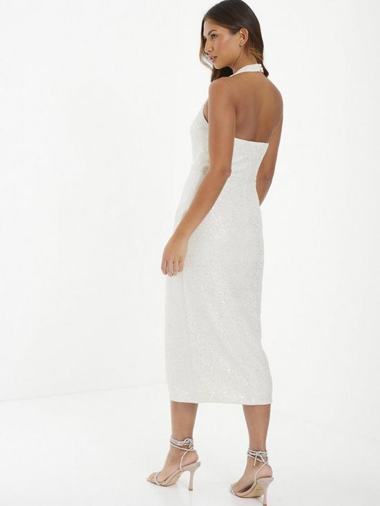 Quiz White Sequin Wrap Midi Dress | very.co.uk