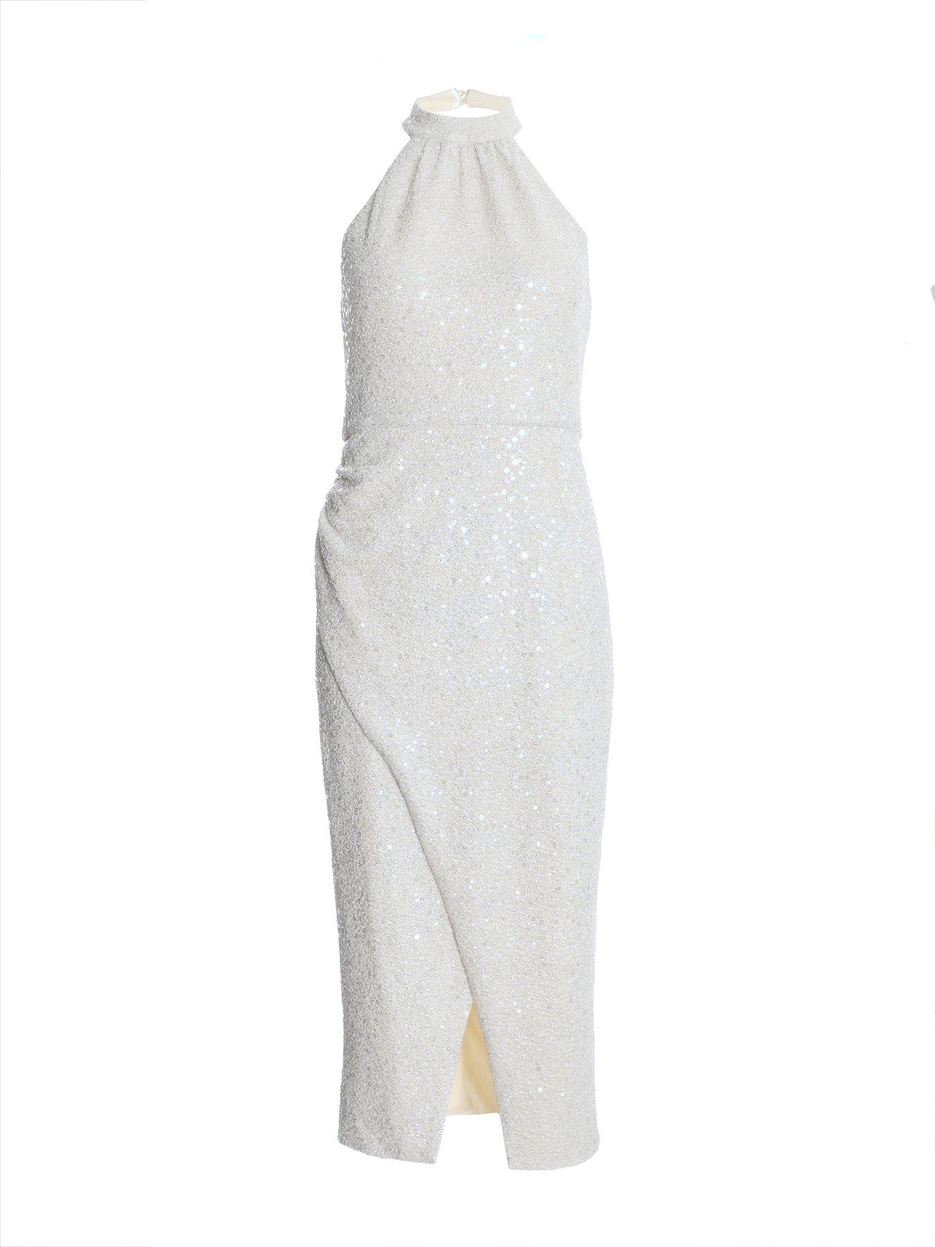 Quiz White Sequin Wrap Midi Dress | Very
