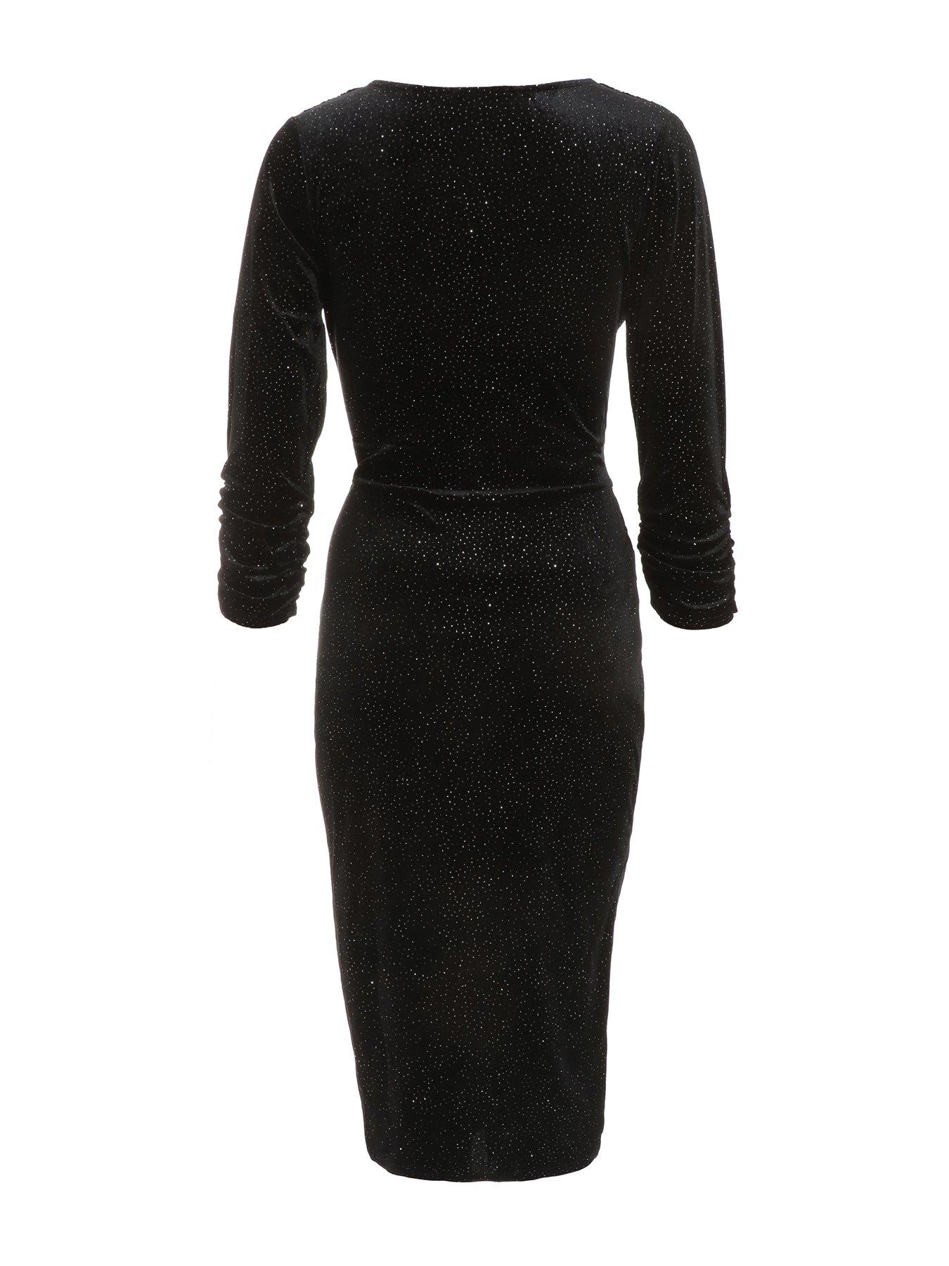 Quiz black glitter wrap hot sale dress