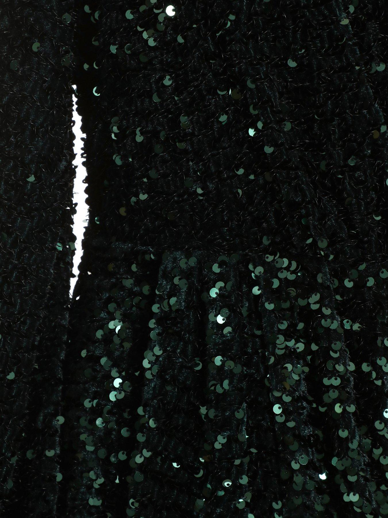 Quiz Bottle Green Sequin Long Sleeve Mini Dress | Very