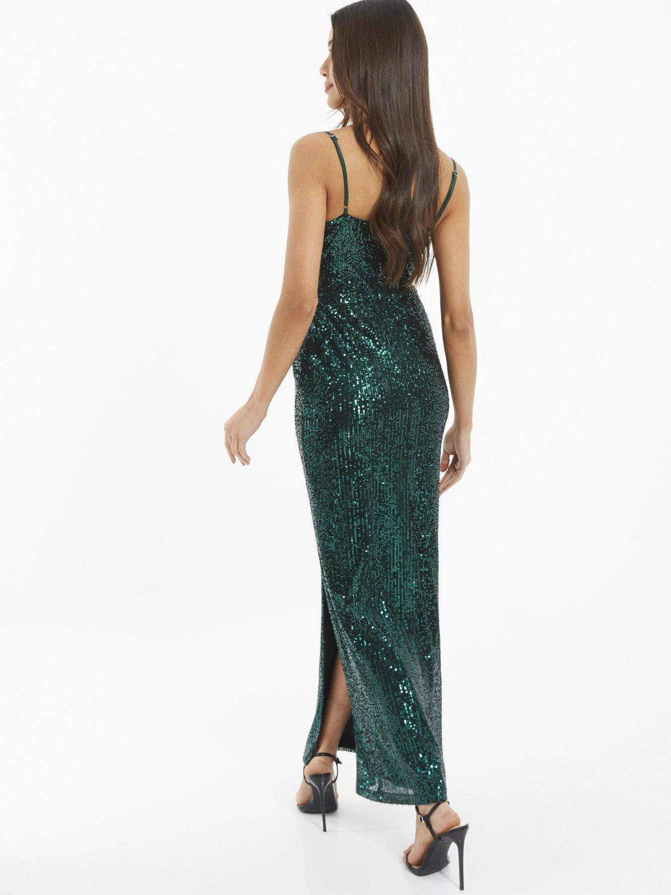 Quiz Bottle Green Sequin Maxi Dress | Very