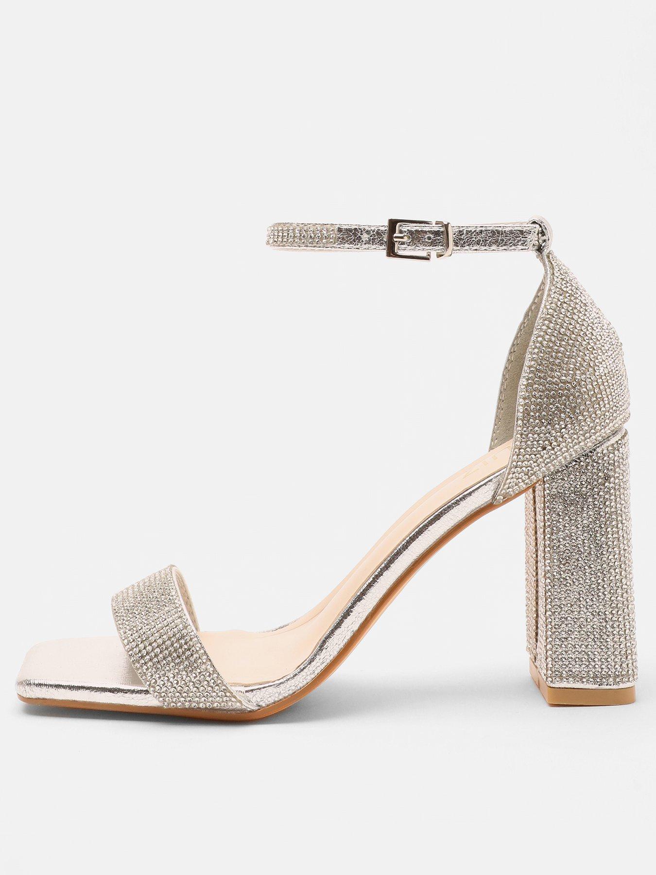 Quiz Silver Diamante Block Heeled Sandals very