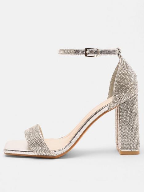 quiz-silver-diamante-block-heeled-sandals
