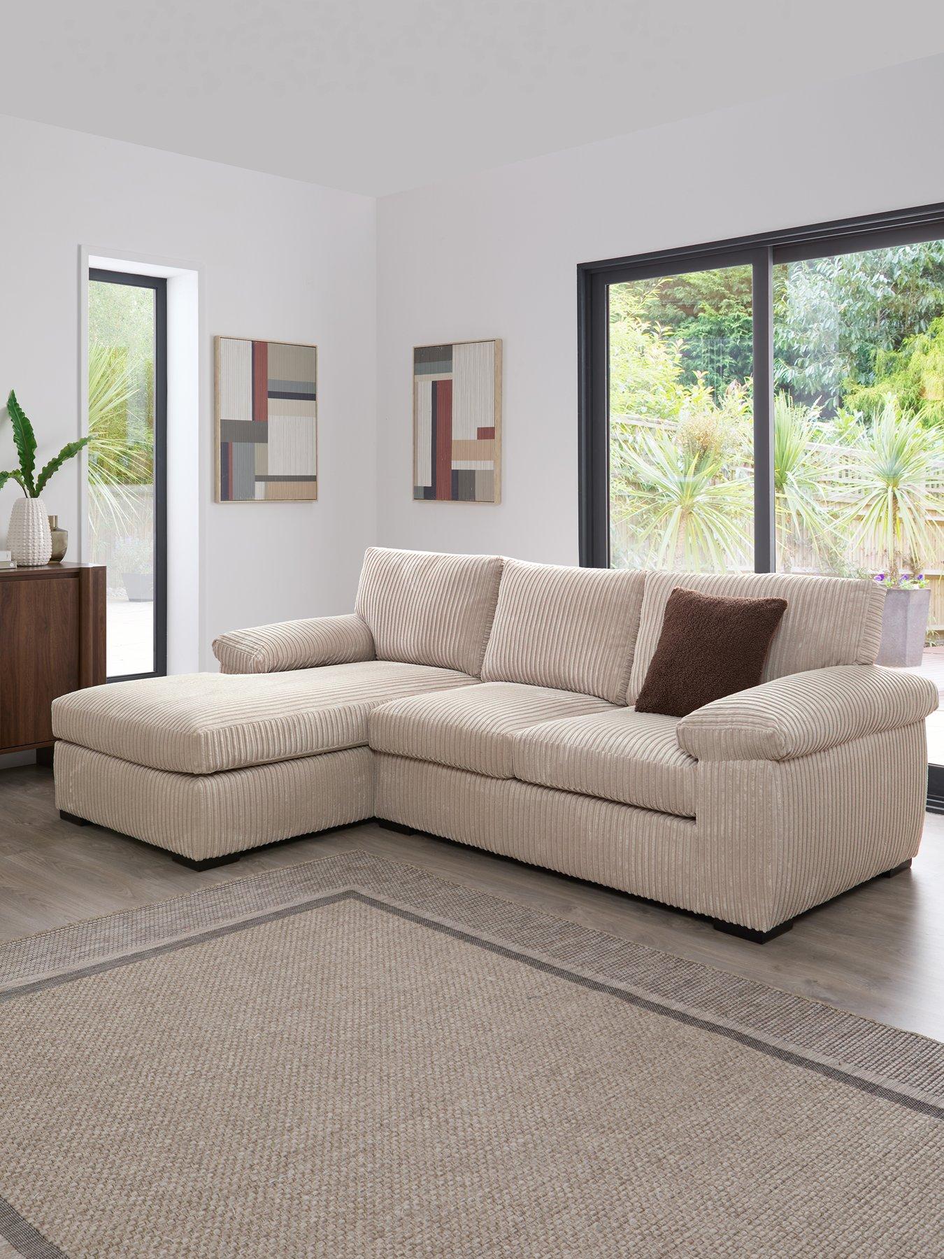 Very Home Amalfi 3 Seater Standard Back Left Hand Fabric Corner Chaise Sofa - Cream - FSC® Certified