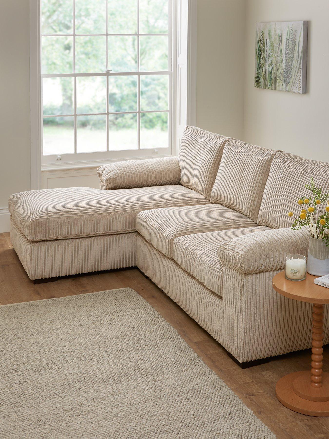 undefined Amalfi 3 Seater Standard Back Left Hand Fabric Corner Chaise Sofa - Cream - FSC® Certified
