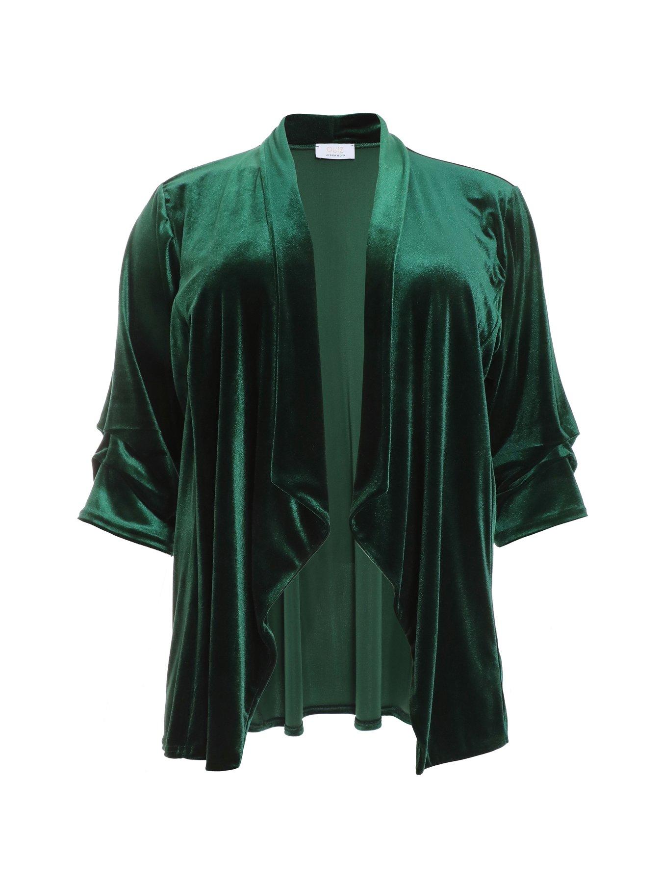 Image 4 of 6 of Quiz Curve Curve Bottle Green Velvet Waterfall Blazer