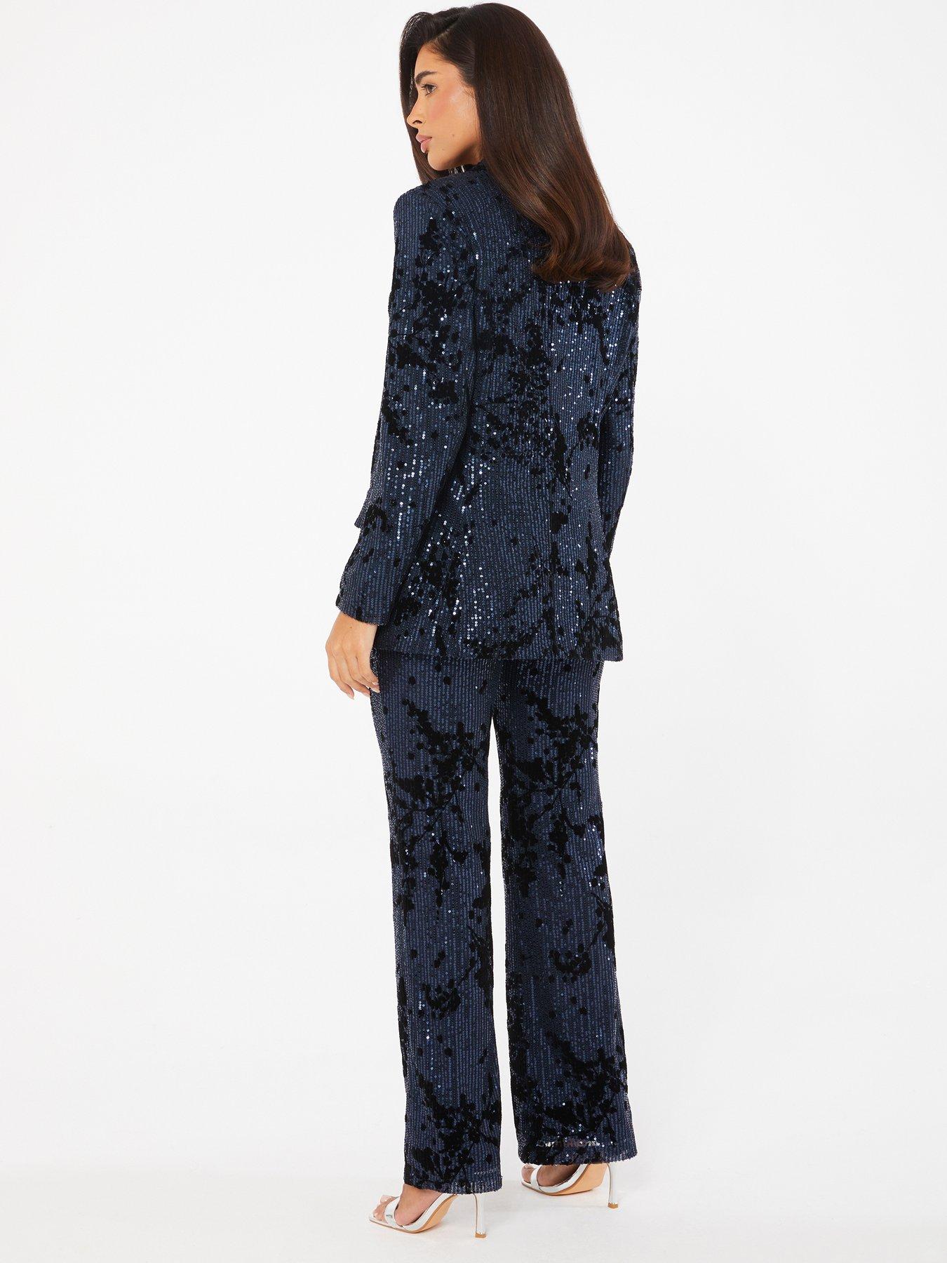 Quiz Navy Sequin Flocked Tailored Blazer Very.co.uk