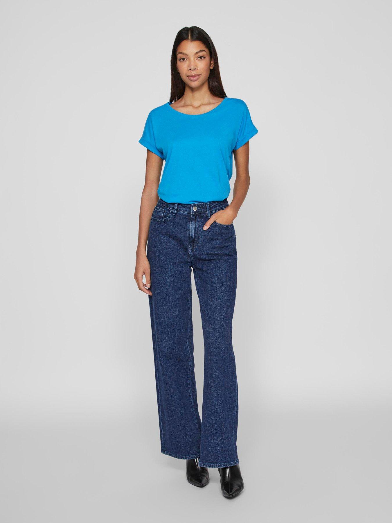 undefined Freya High Waist Wide Leg Jeans - Dark Blue Denim