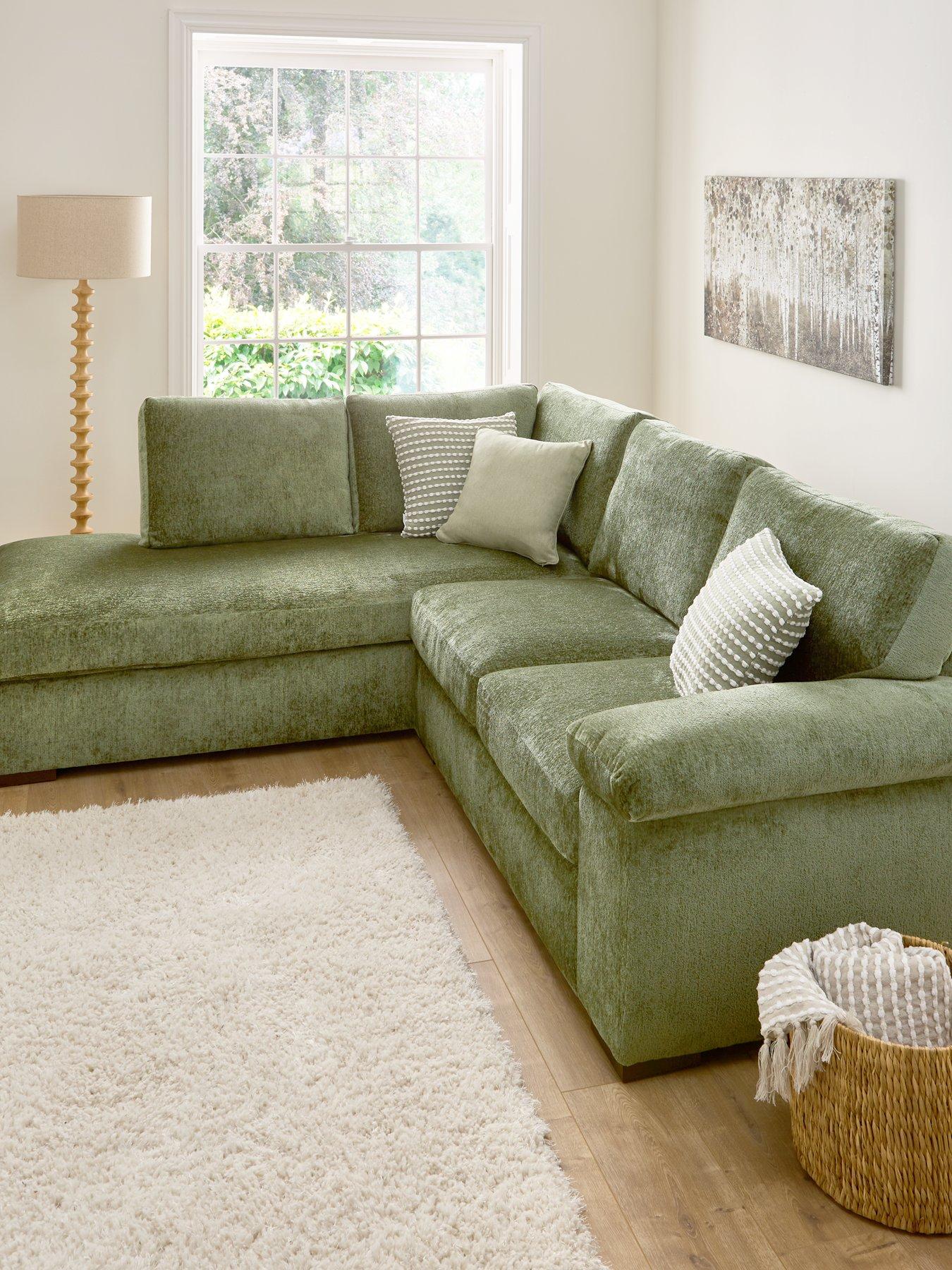 Very Home Salerno Standard Back Fabric Left Hand Corner Chaise Sofa - Green - FSC® Certified