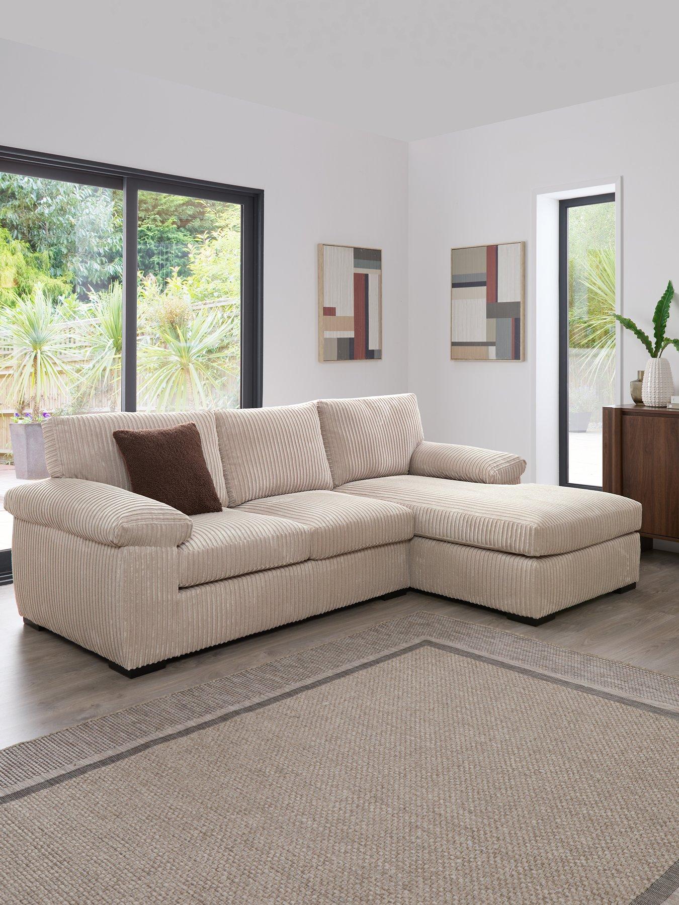 Very Home Amalfi 3 Seater Standard Back Right Hand Fabric Corner Chaise Sofa - Cream - FSC® Certified