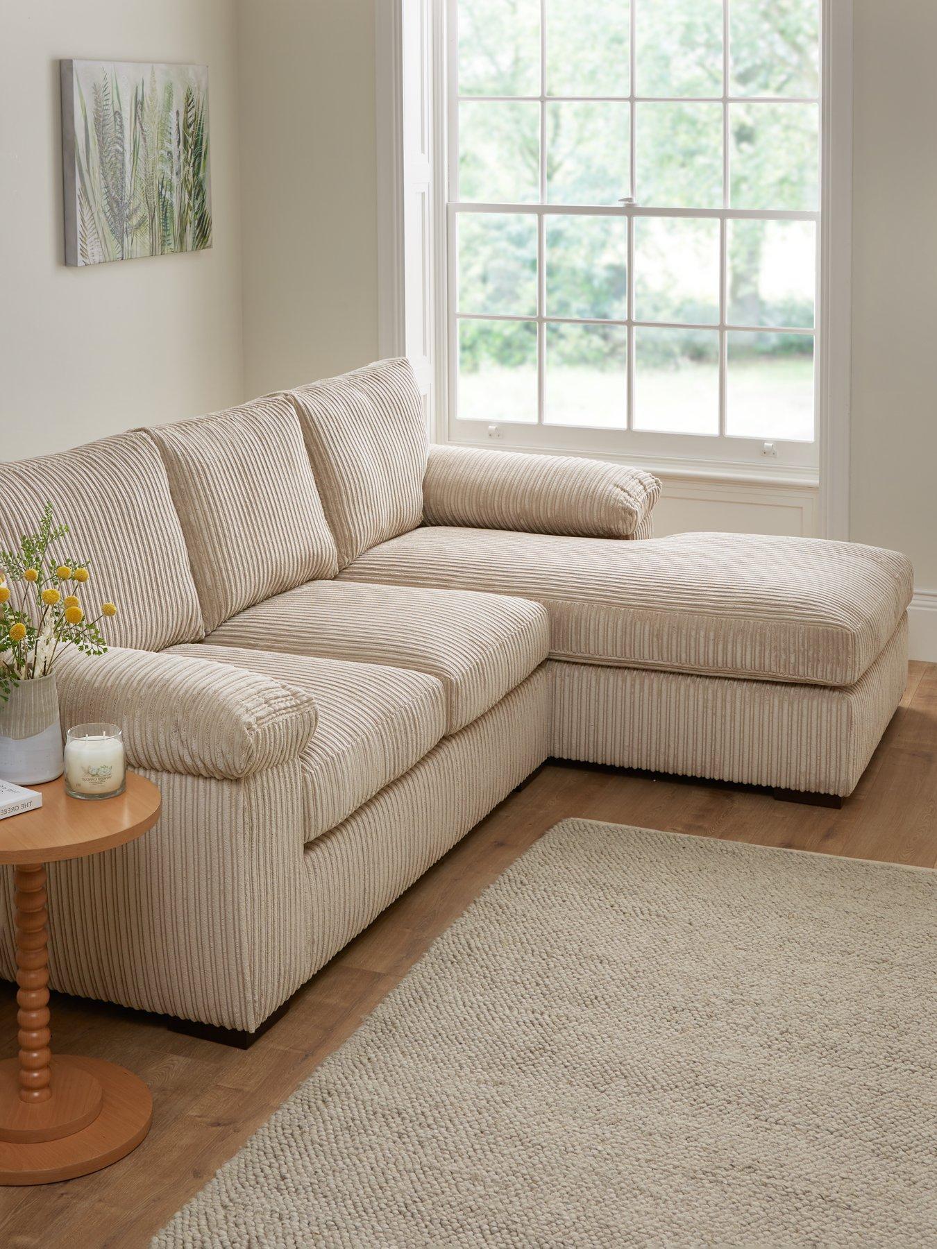 undefined Amalfi 3 Seater Standard Back Right Hand Fabric Corner Chaise Sofa - Cream - FSC® Certified